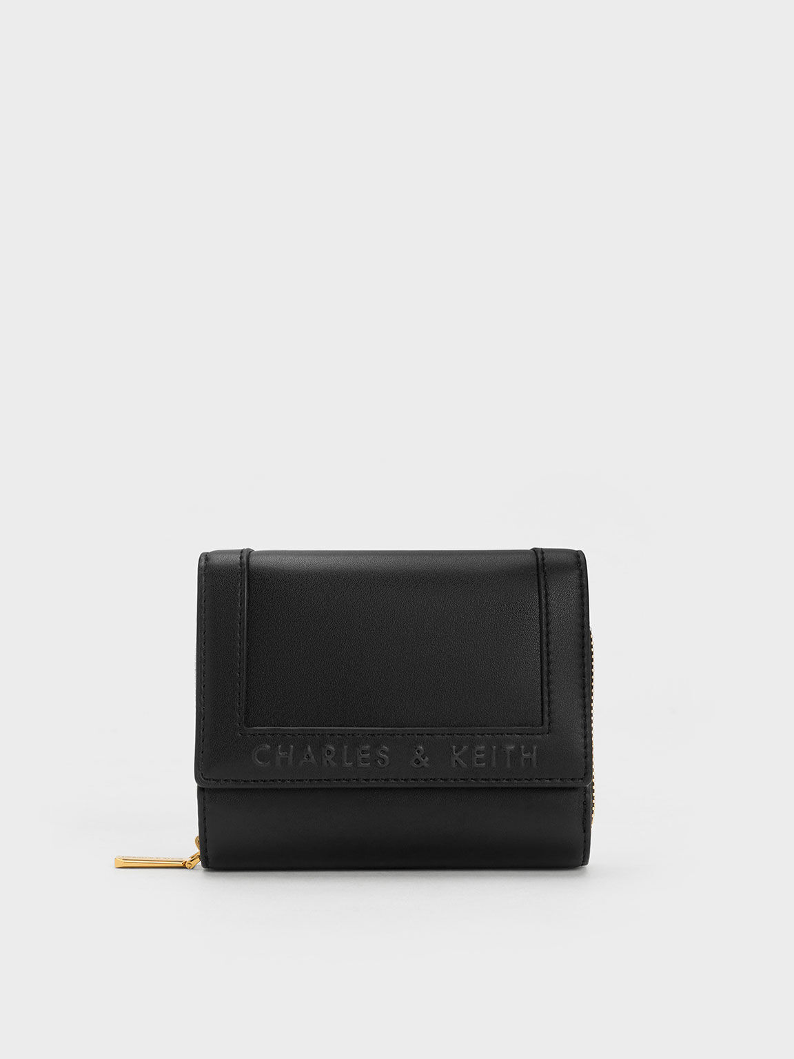 Stitch-Trim Front Flap Wallet, สีดำ, hi-res