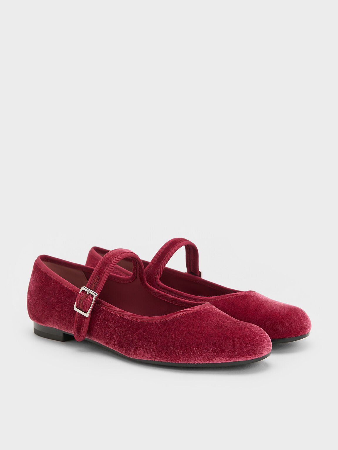 Velvet Buckled Mary Jane Flats, Pink, hi-res