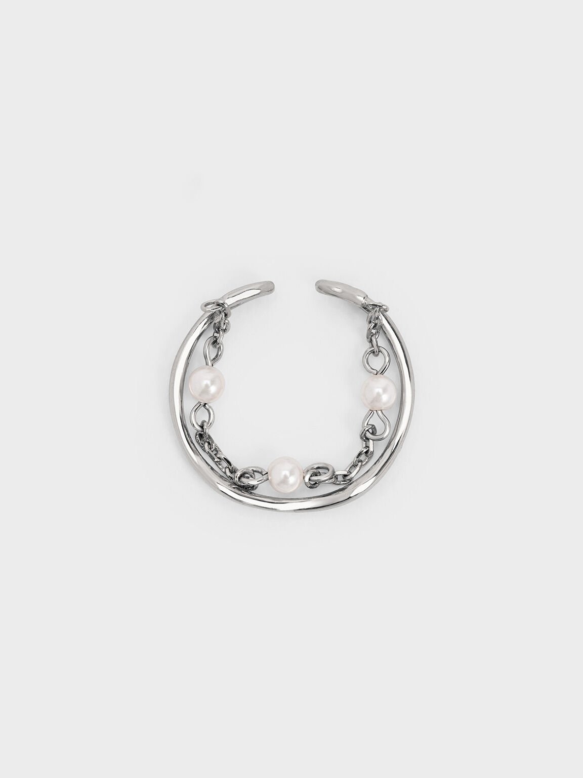 Corrine Pearl Chain-Link Double Ring, Silver, hi-res