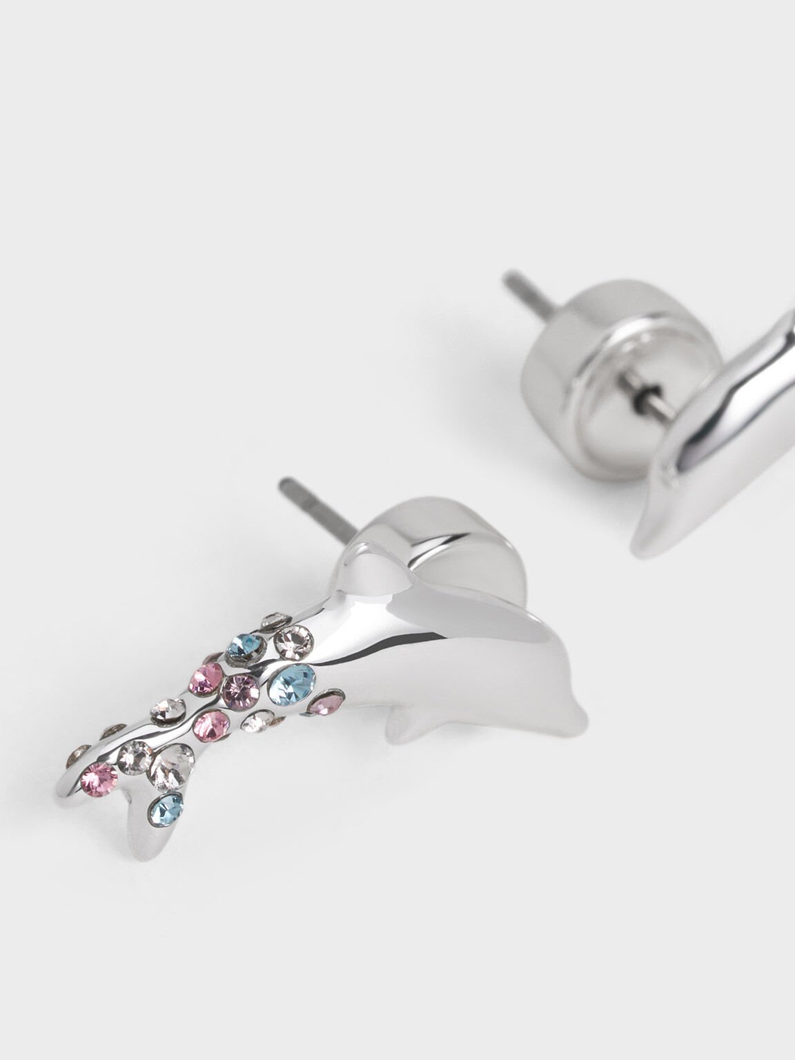 Oceana Dolphin Crystal Stud Earrings, Silver, hi-res