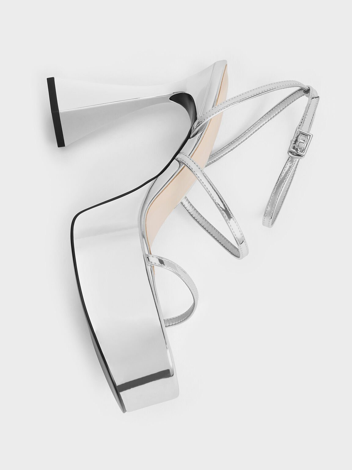 Metallic Strappy Sculptural-Heel Platform Sandals, Silver, hi-res