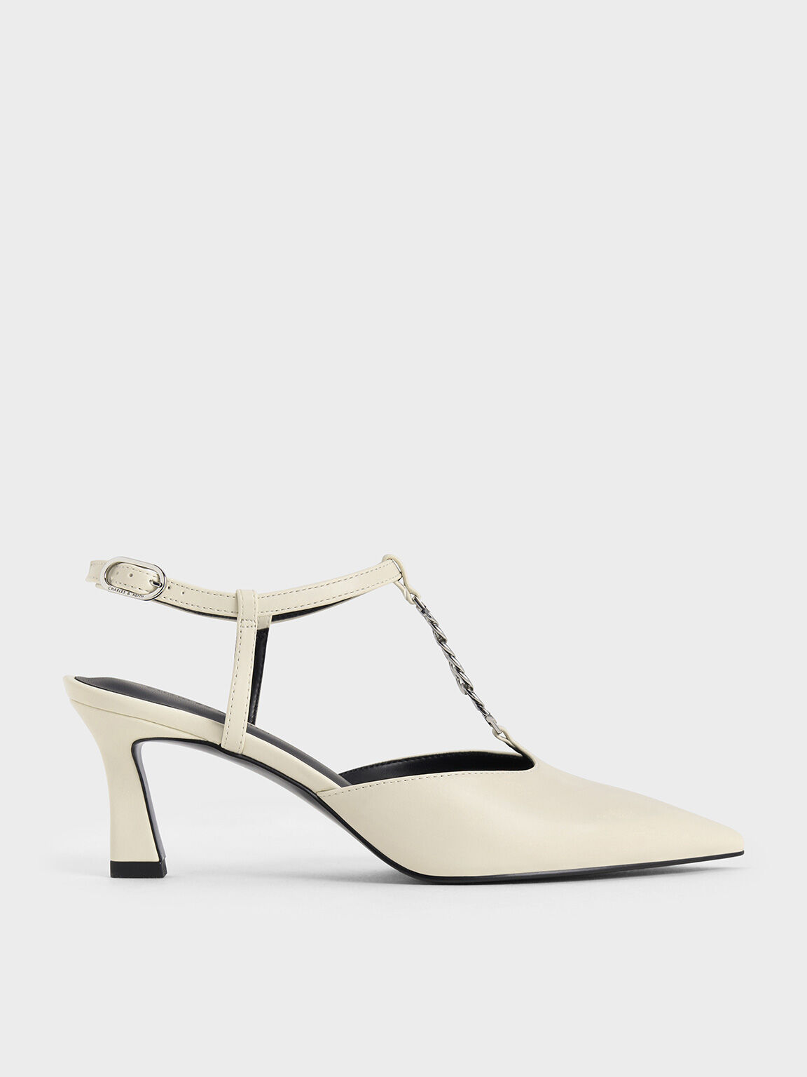 T-Bar Chain-Link Pointed-Toe Pumps, Chalk, hi-res