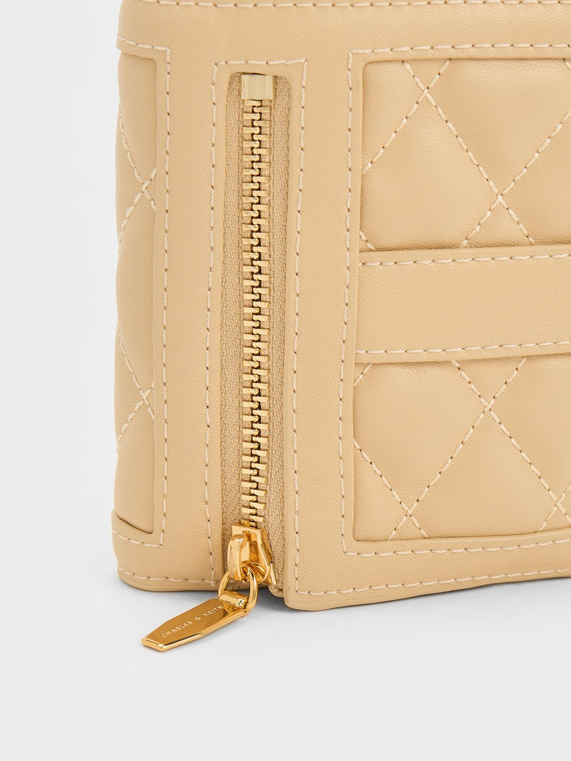 Este Quilted Belted Small Wallet, Beige, hi-res