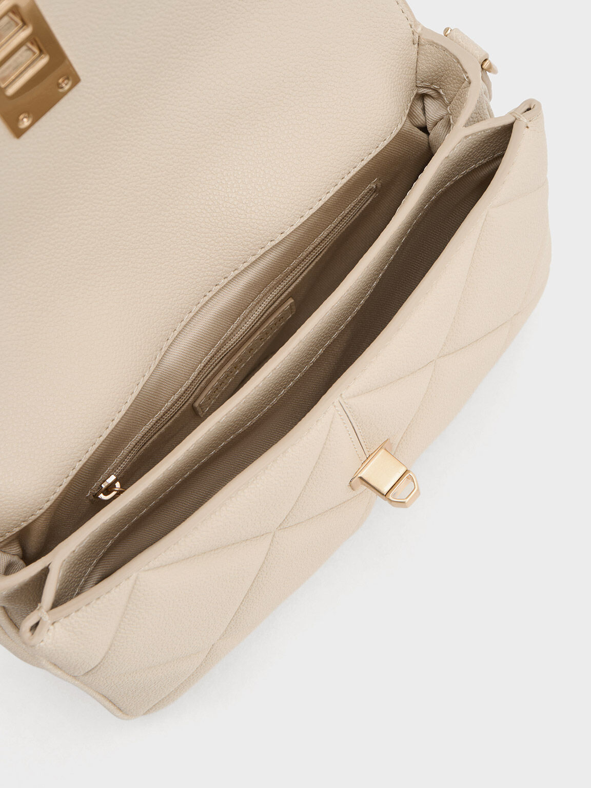 Beige Anwen Quilted Top Handle Bag - CHARLES & KEITH TH