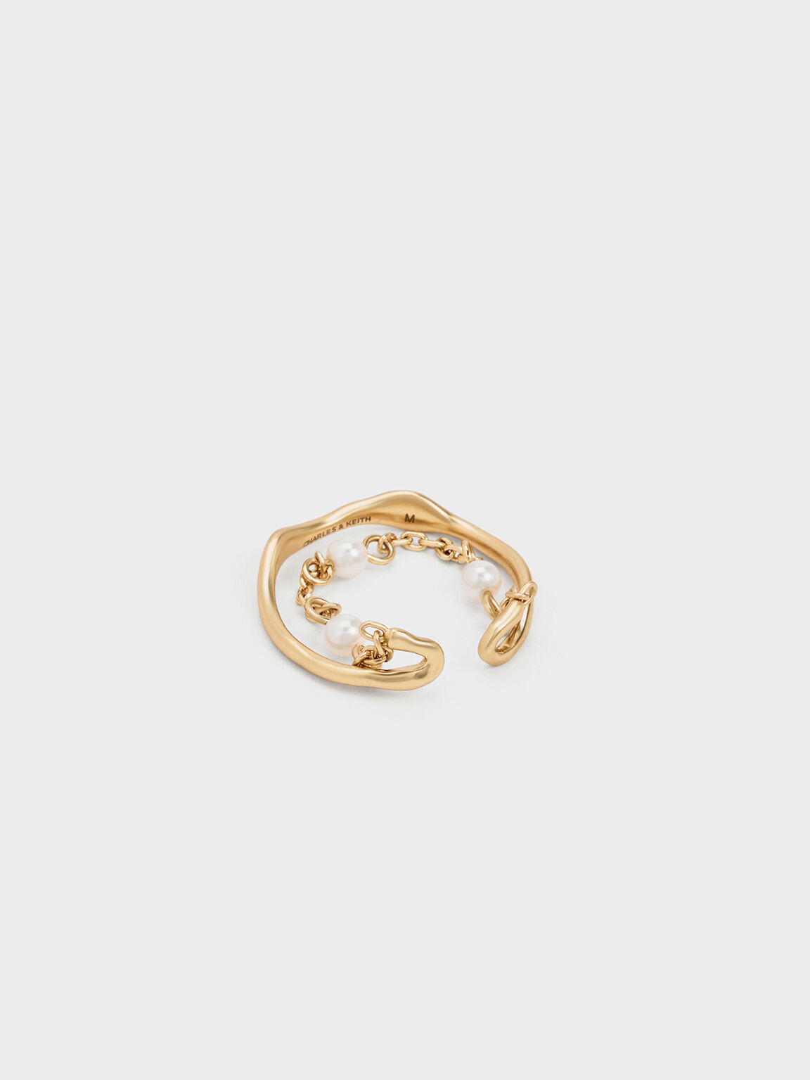 Corrine Pearl Chain-Link Double Ring, Brush Gold, hi-res
