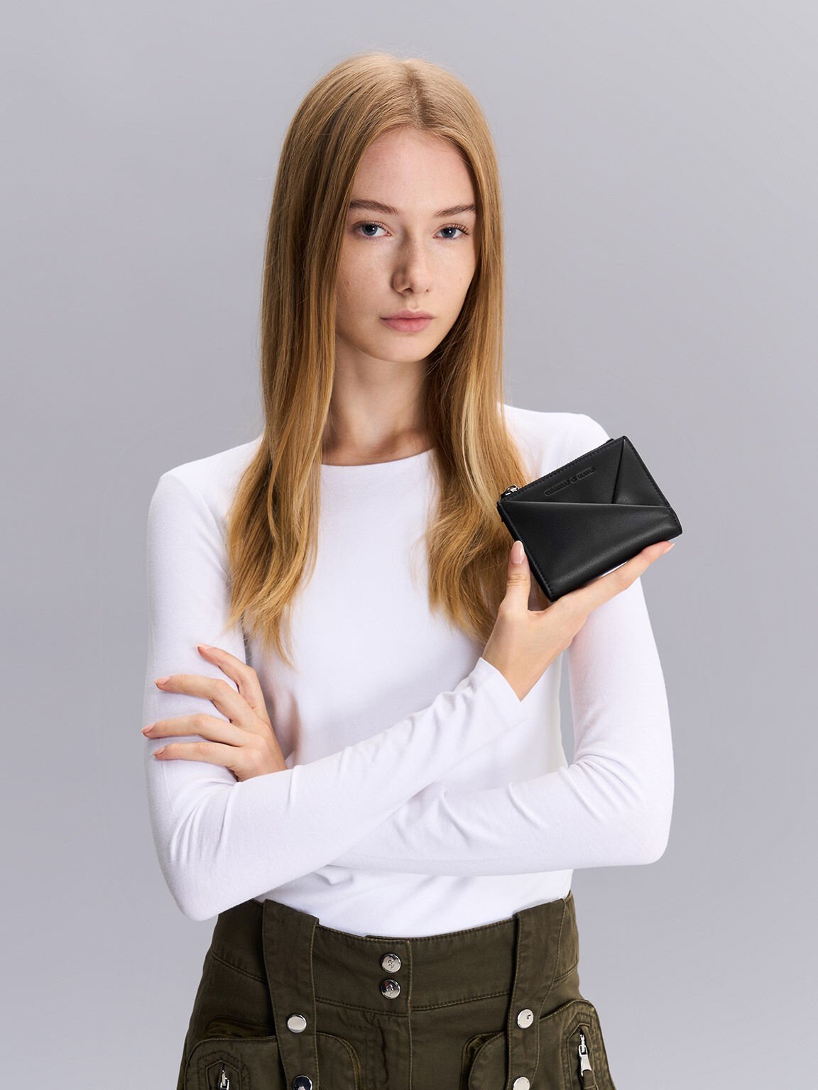 Midori Geometric Top-Zip Wallet, Noir, hi-res