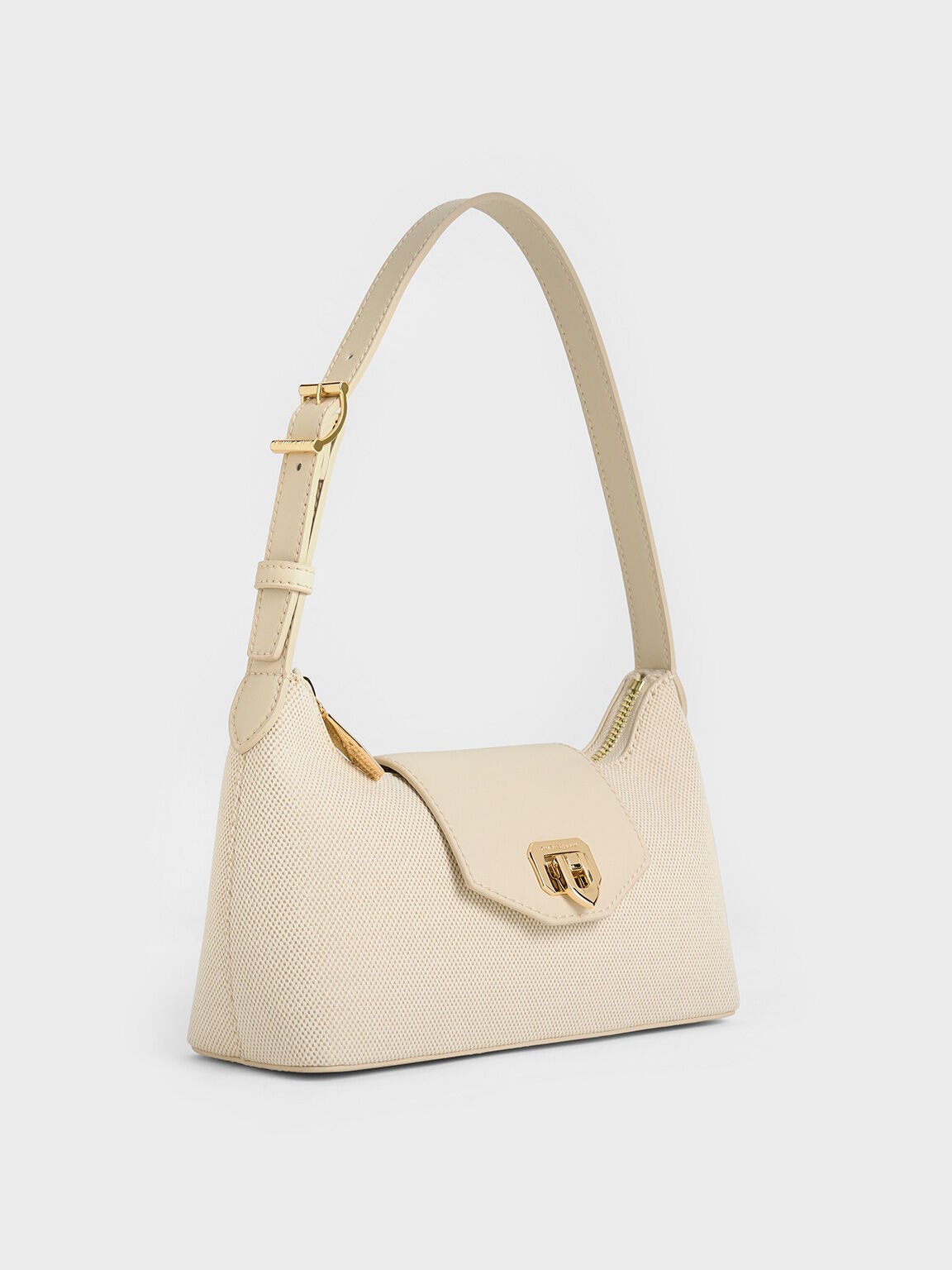 Arwen Canvas Belted Shoulder Bag, Beige, hi-res