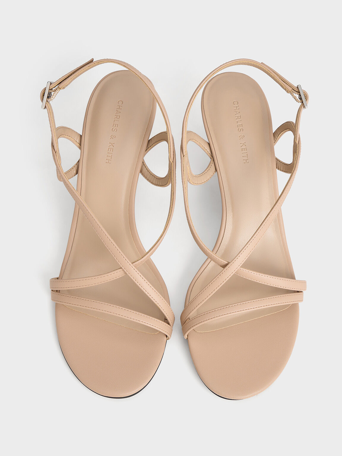 Strappy Stiletto-Heel Slingback Sandals, Nude, hi-res