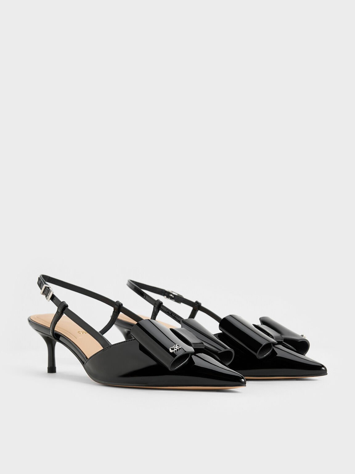 Lu Patent Leather Bow Slingback Pumps, Black Patent, hi-res