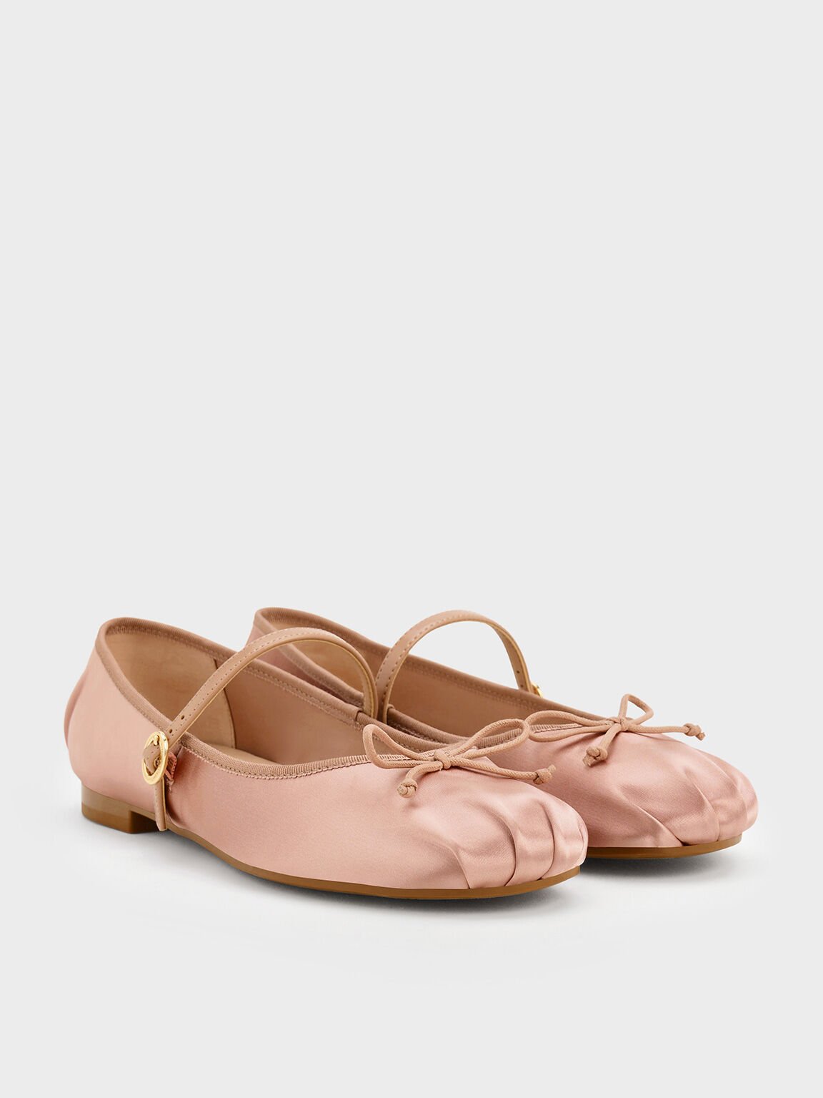 Satin Bow Mary Jane Flats, Nude, hi-res