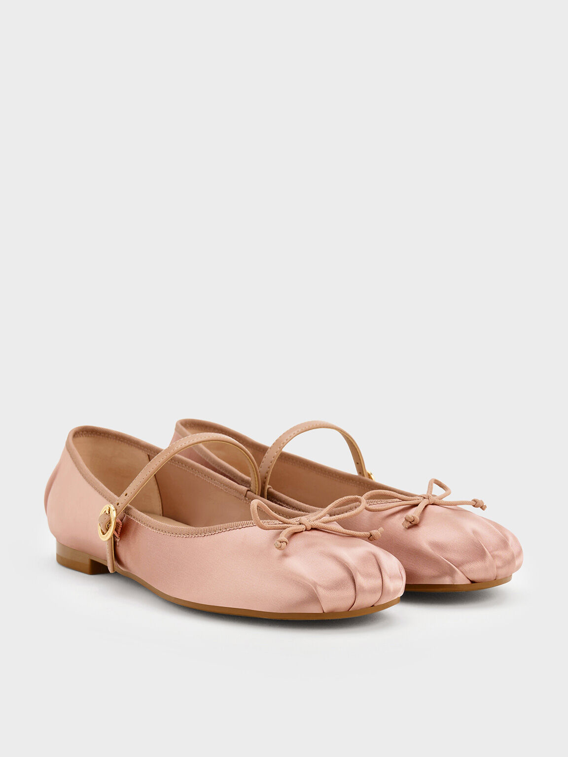 Satin Bow Mary Jane Flats, Nude, hi-res