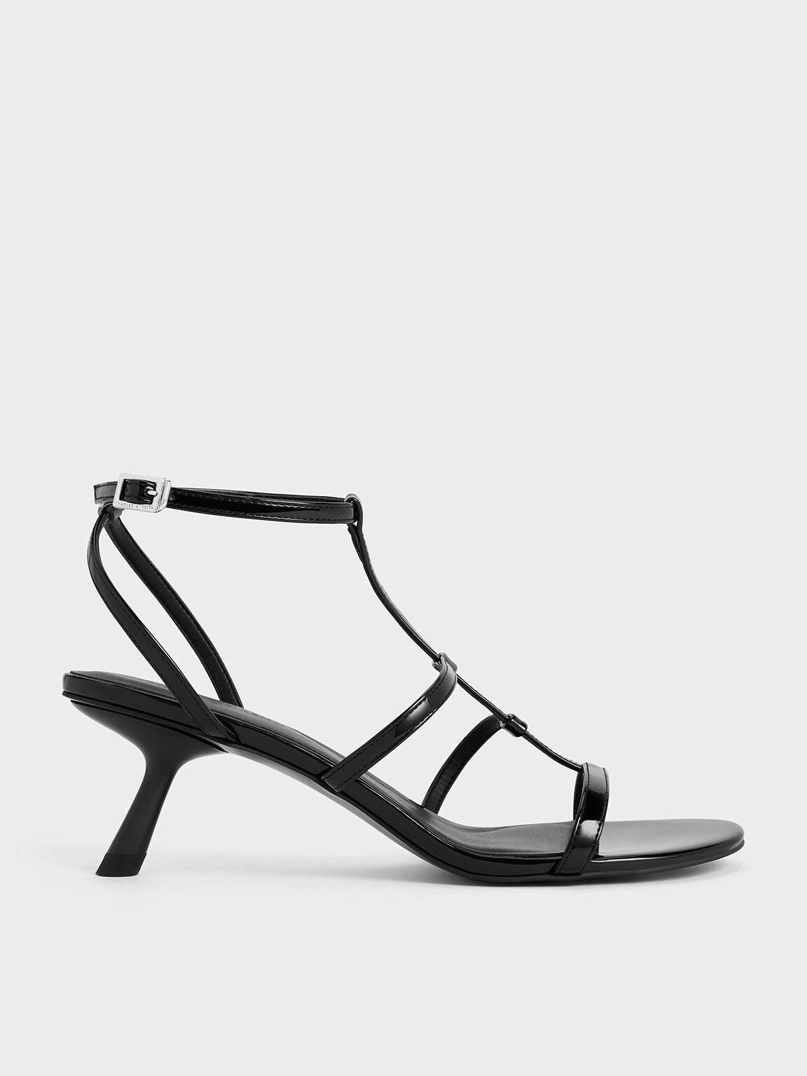 Clara Asymmetric T-Bar Sandals, Black Boxed, hi-res