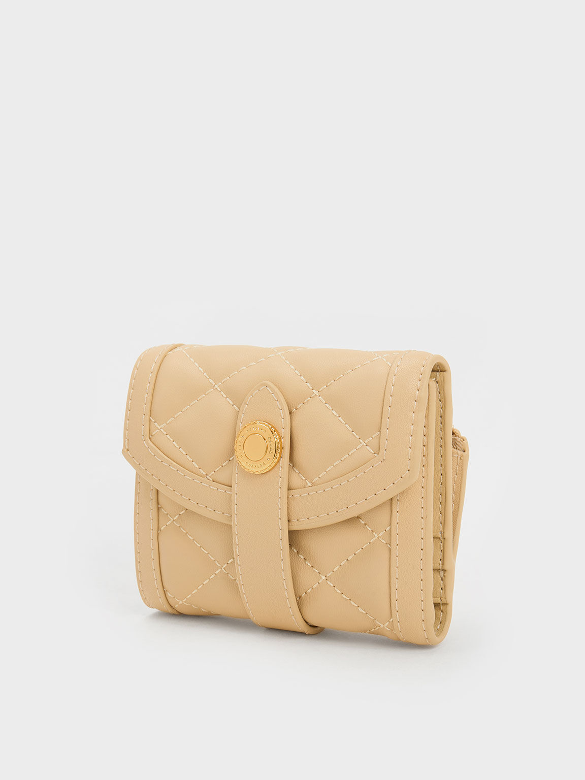 Este Quilted Belted Small Wallet, สีเบจ, hi-res