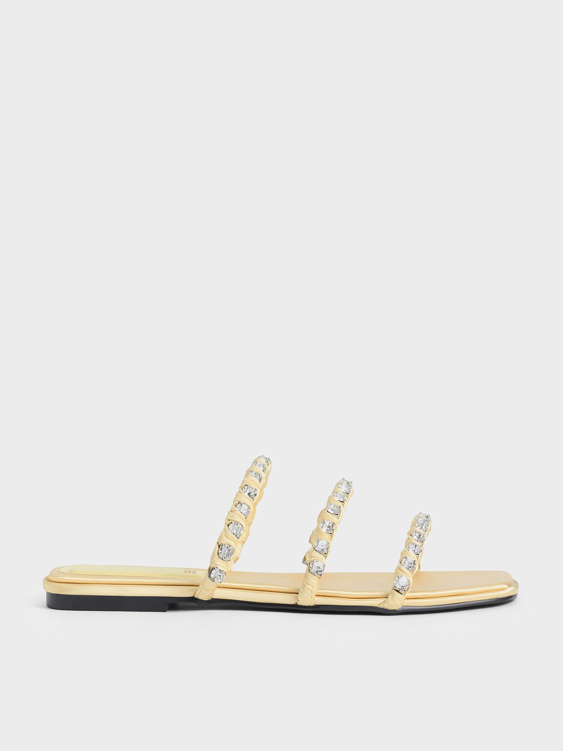 Goldie Recycled Polyester Gem-Encrusted Slide Sandals, Yellow, hi-res