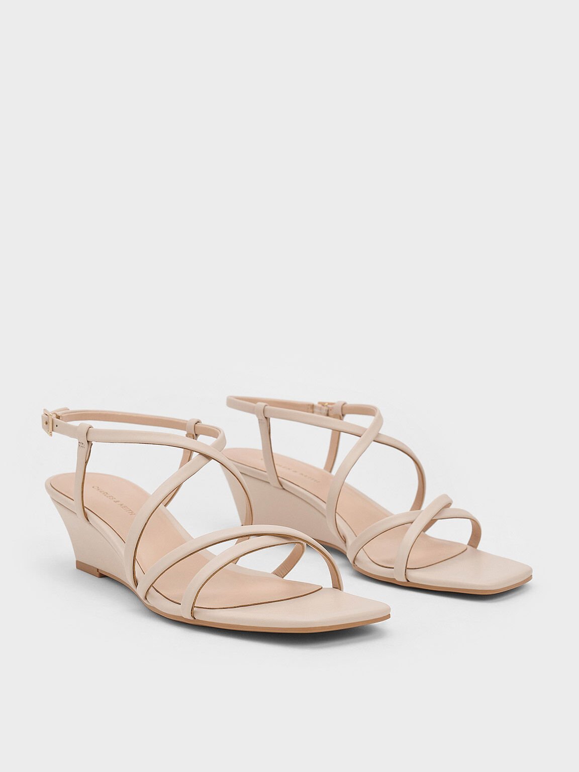 Patent Strappy Wedge Sandals, Cream, hi-res