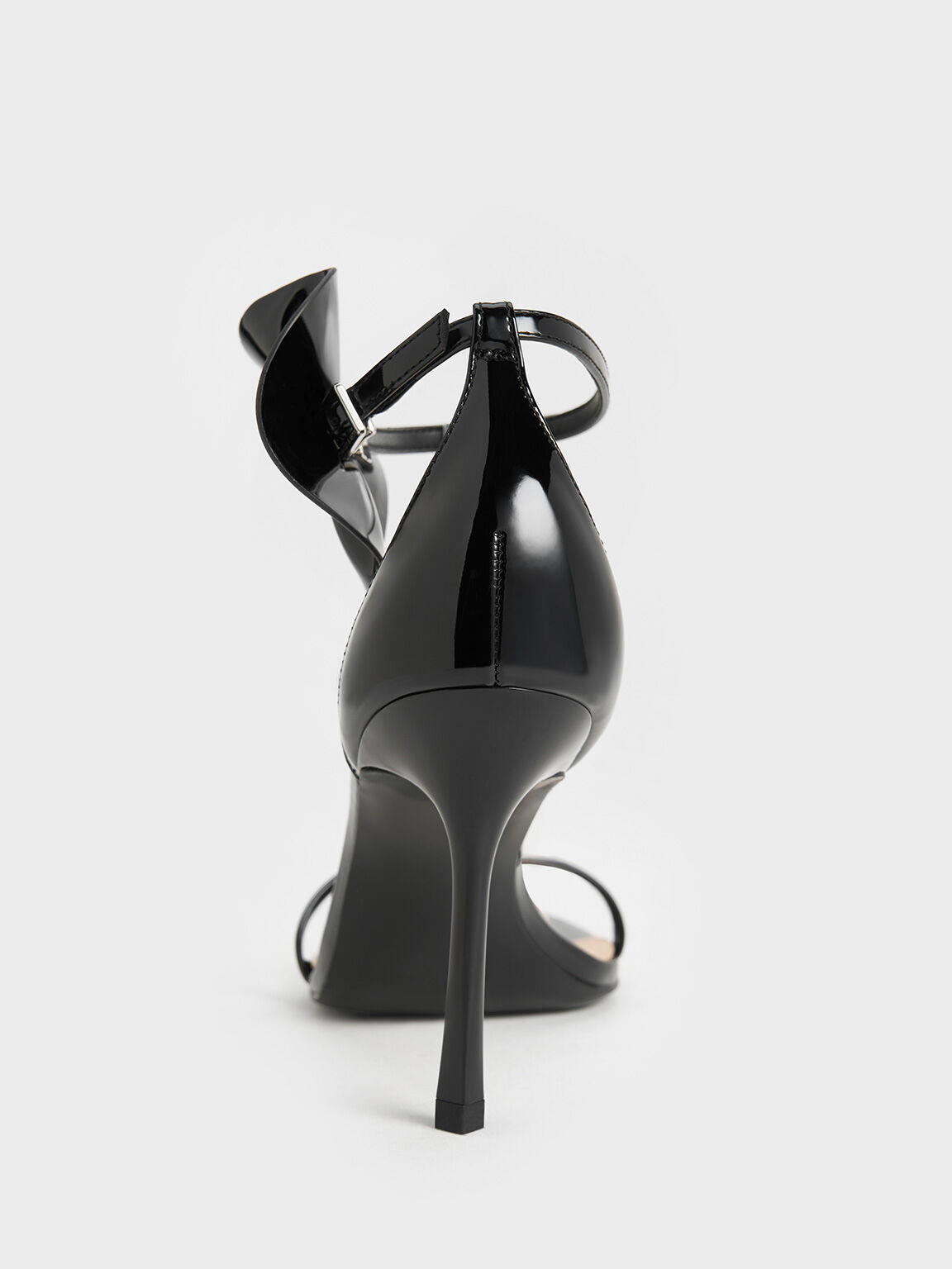 Patent Flower-Accent Stiletto-Heel Sandals, Black Patent, hi-res