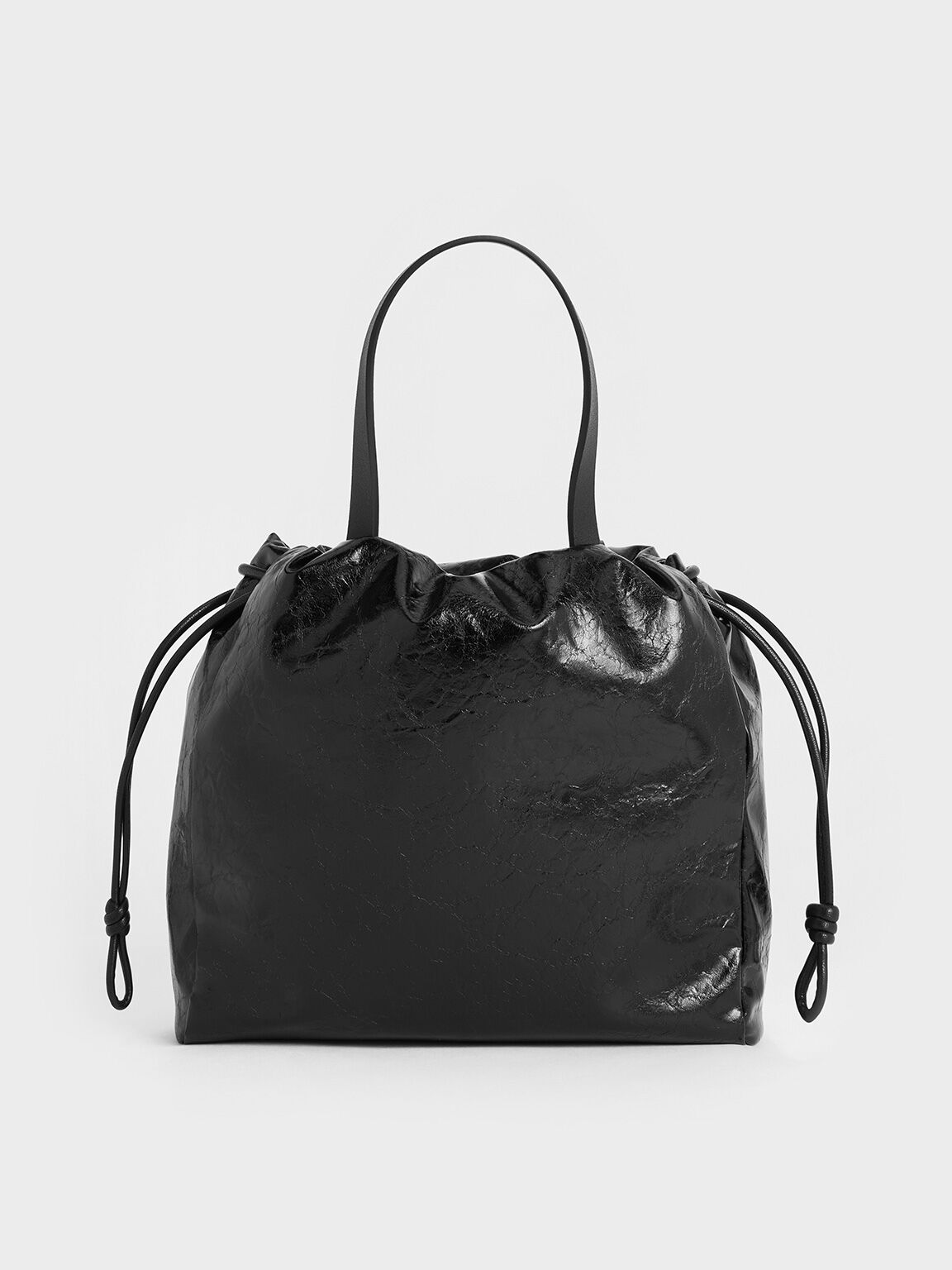 Mini Bethel Crinkle-Effect Ruched Drawstring Tote Bag, Black, hi-res