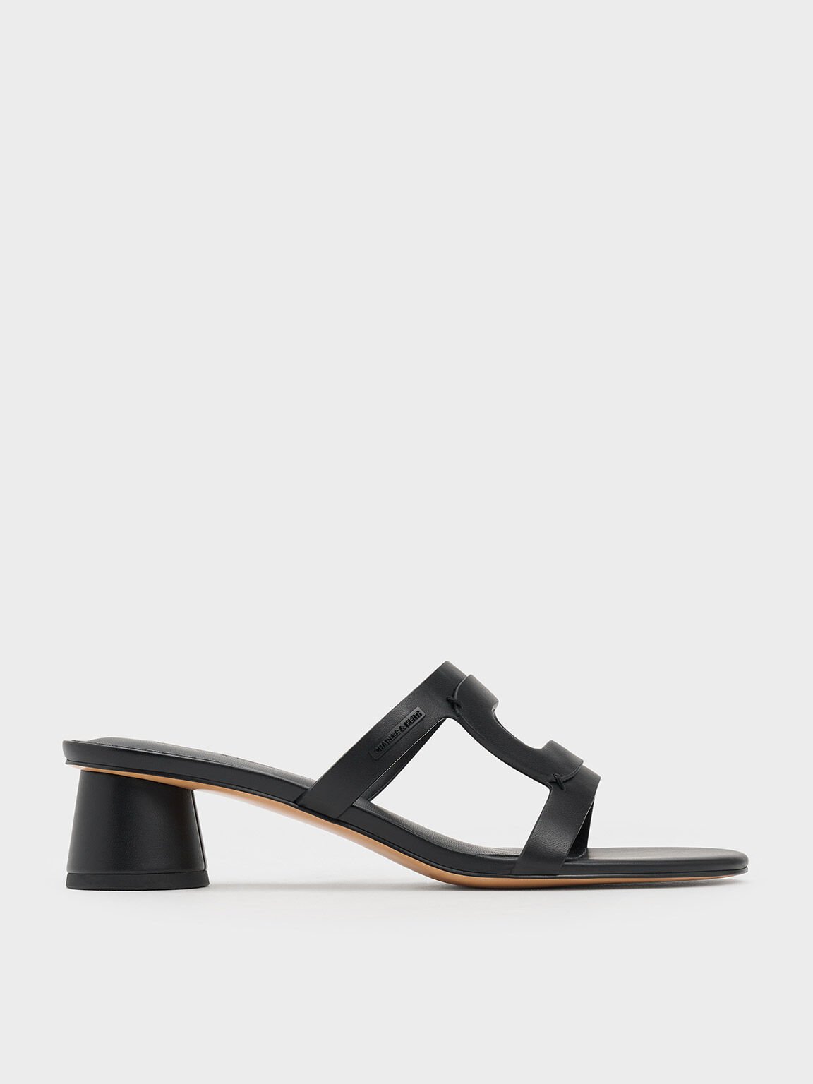 Easley Cut-Out Cylinder-Heel Mules, Black, hi-res