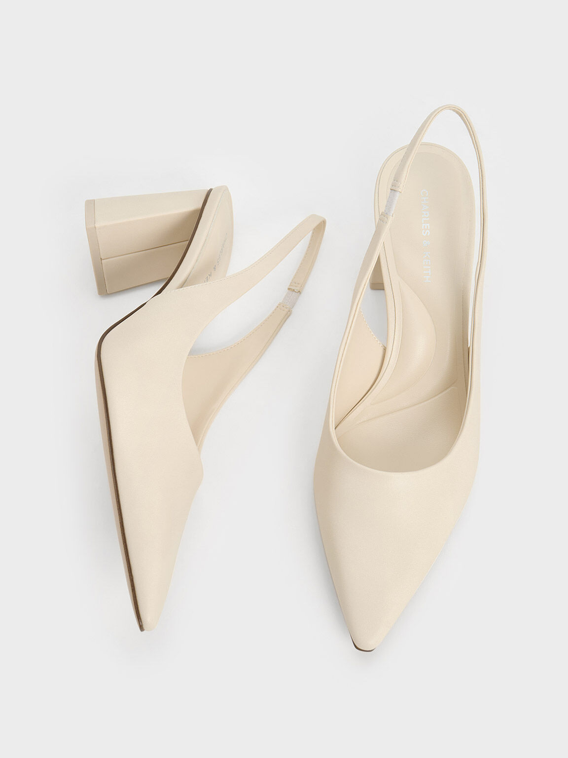 Elastane Trapeze Heel Slingback Pumps, Chalk, hi-res