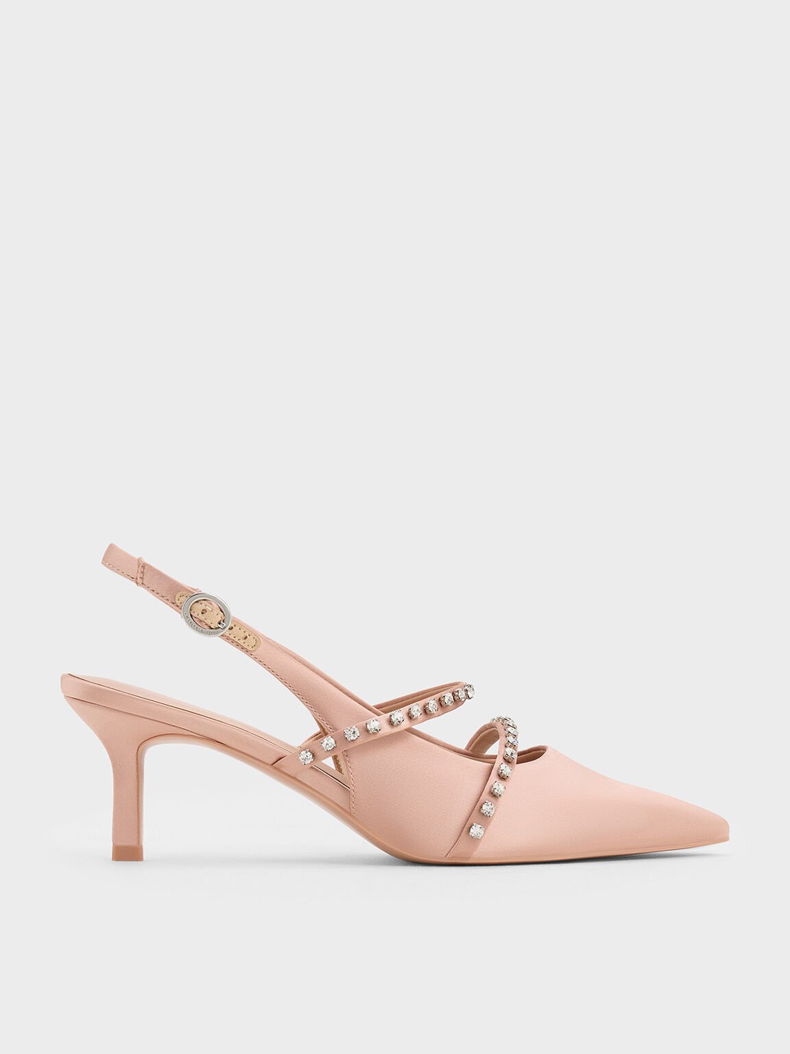 Satin Crystal-Embellished Slingback Mary Jane Pumps, Nude, hi-res