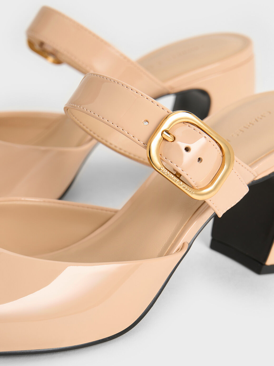 Patent Pointed-Toe Mary Jane Heeled Mules, Nude, hi-res