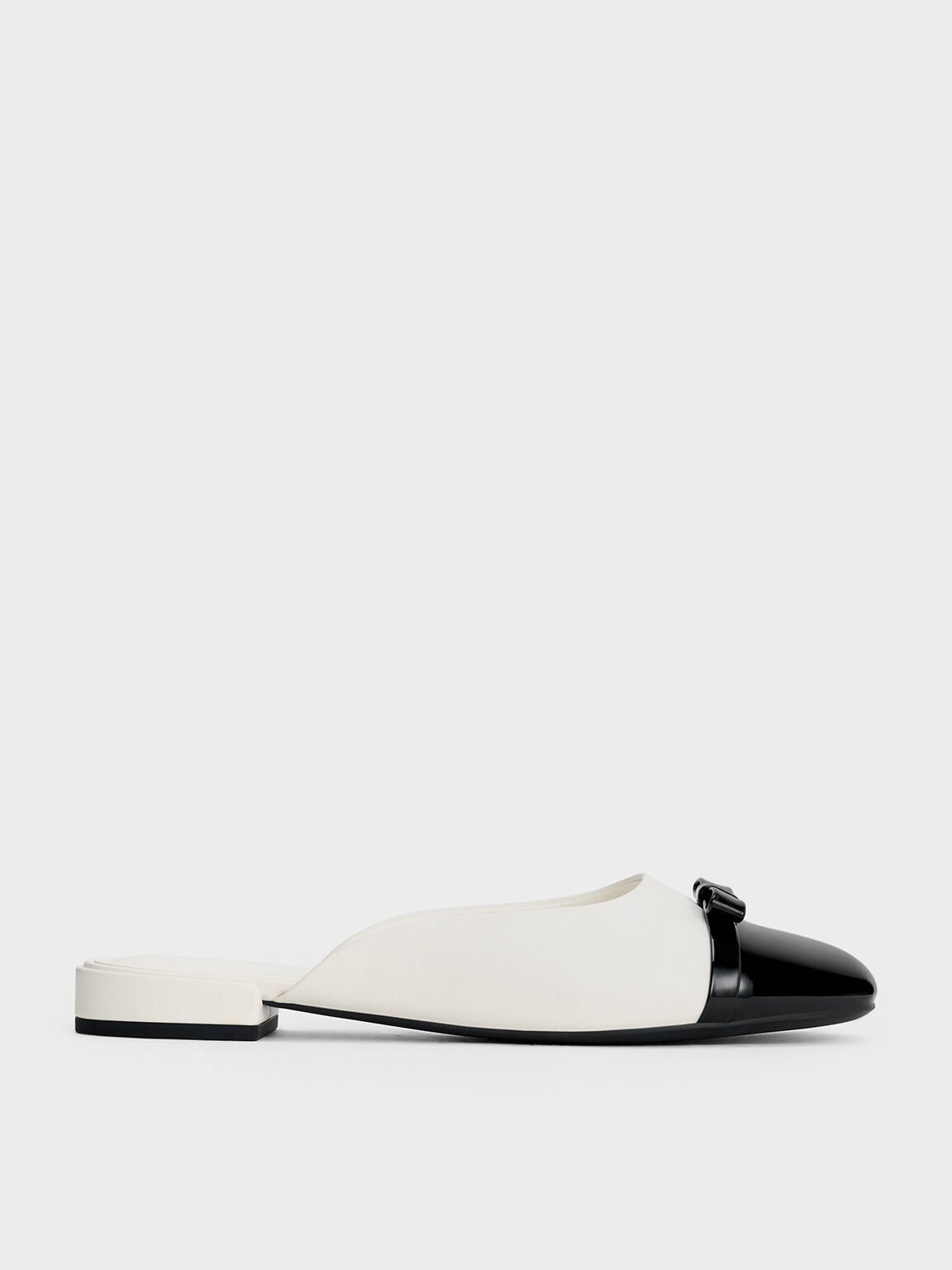 Bow Cap-Toe Mules, White, hi-res