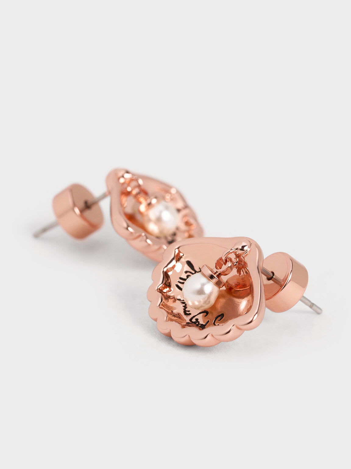 Oceana Scallop Pearl Crystal Stud Earrings, Rose Gold, hi-res