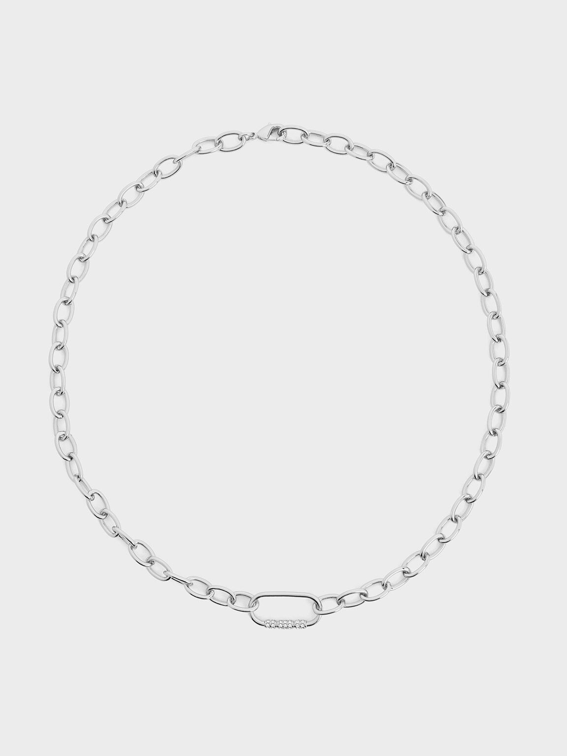 Reagan Crystal Chain-Link Necklace, Silver, hi-res