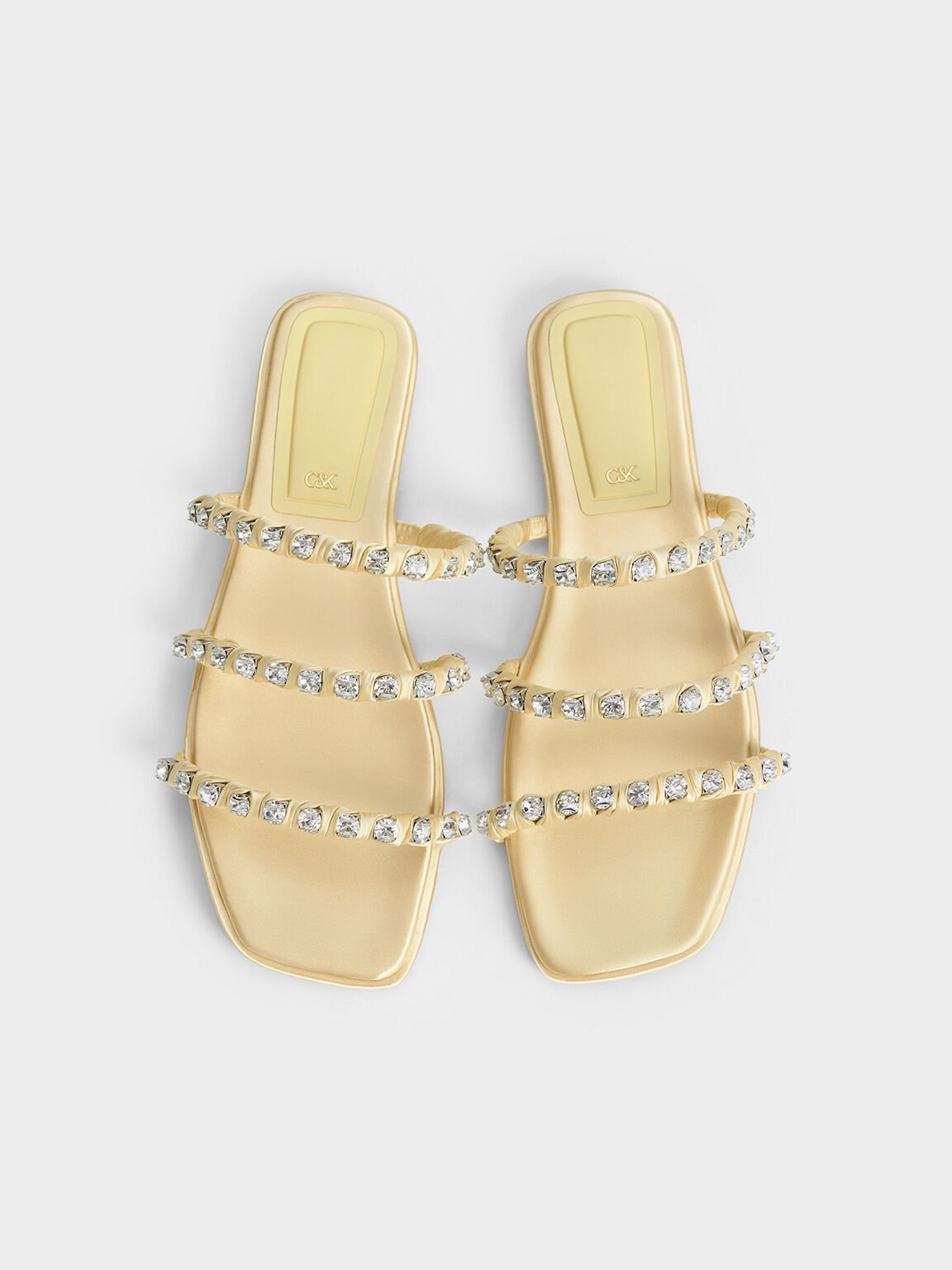 Goldie Recycled Polyester Gem-Encrusted Slide Sandals, Yellow, hi-res