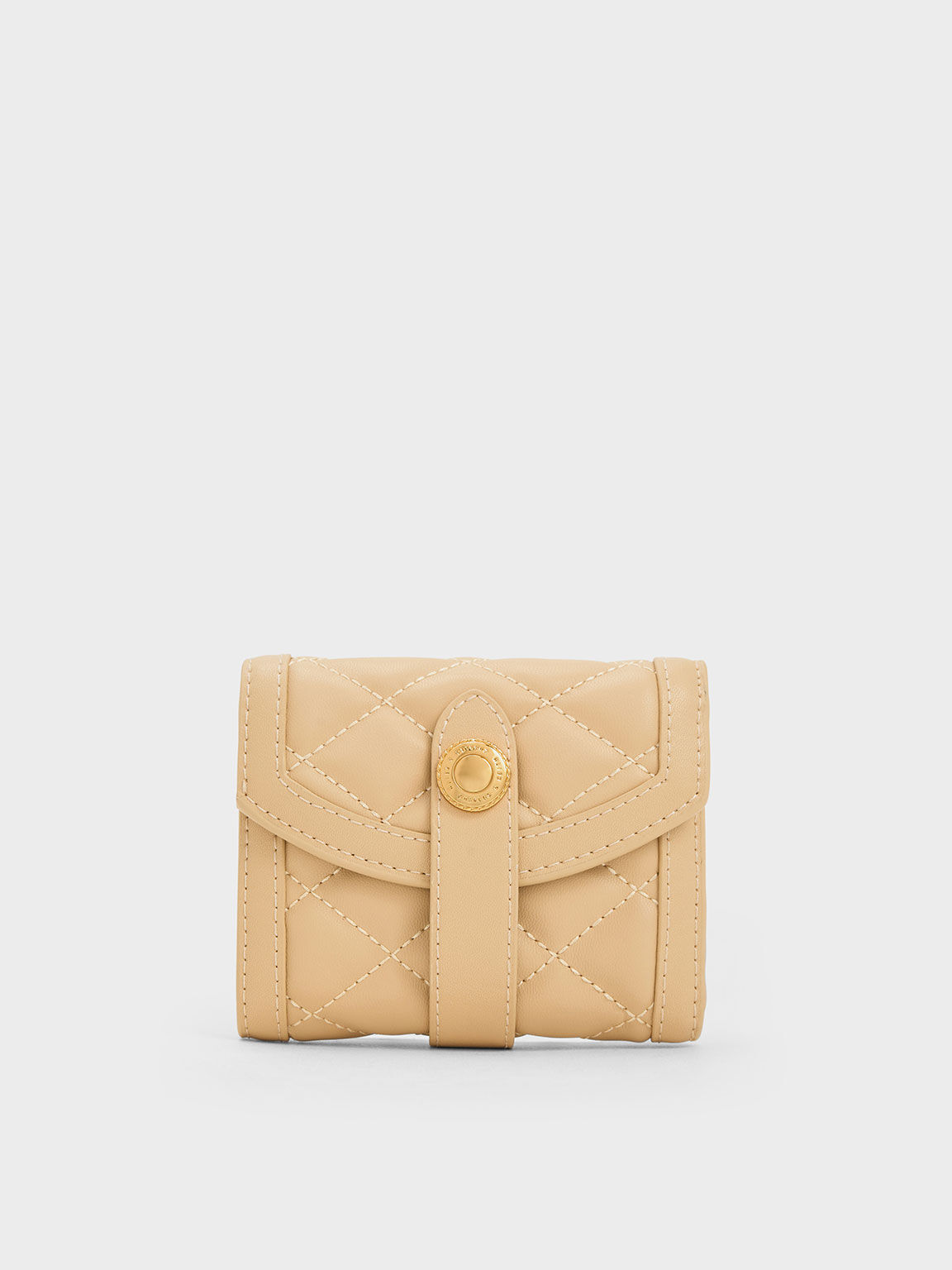 Este Quilted Belted Small Wallet, Beige, hi-res