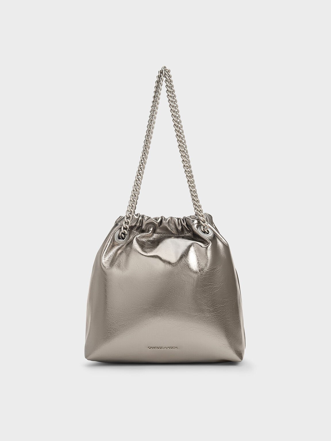 Caia Metallic Chain-Handle Tote Bag, Pewter, hi-res