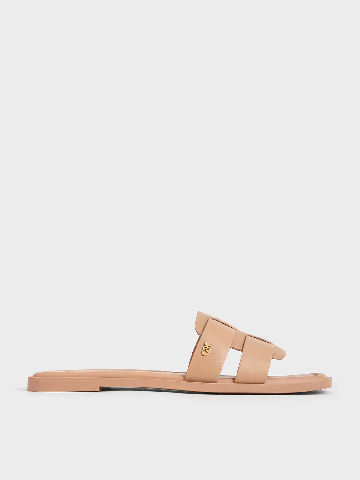 Trichelle Interwoven Leather Slide Sandals, Nude, hi-res