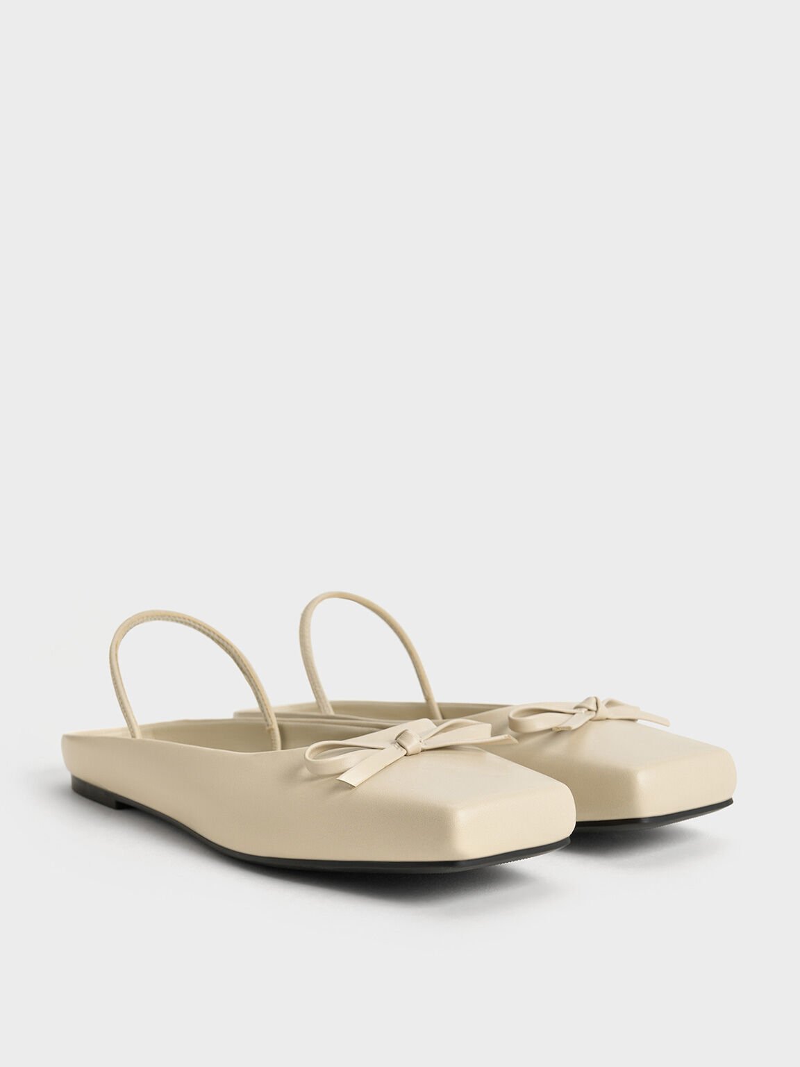 Bow Square-Toe Ballet Mules, Beige, hi-res