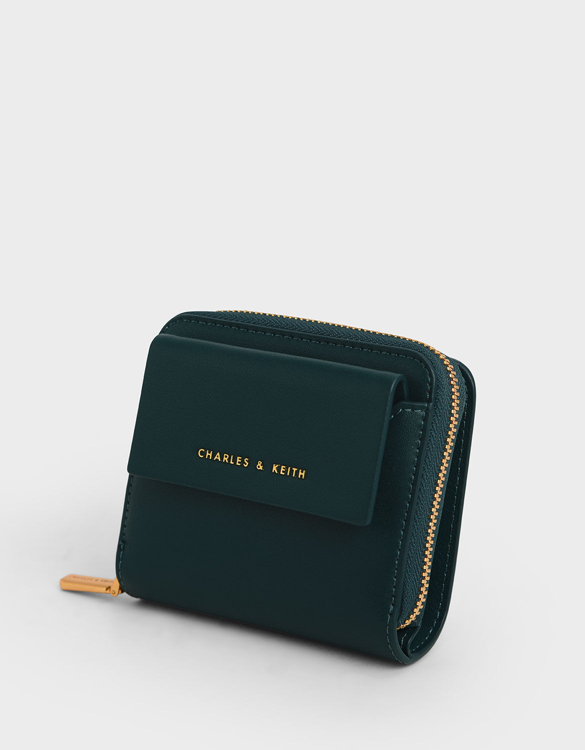 Front Flap Zip-Around Mini Wallet, Green, hi-res