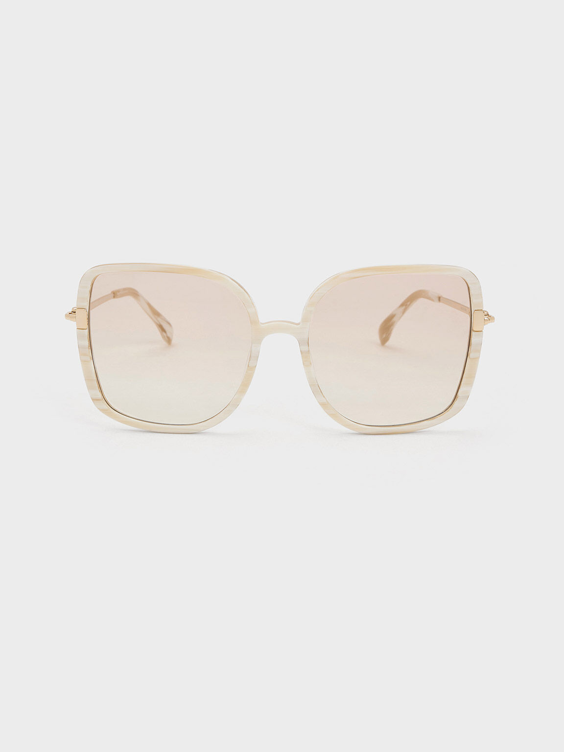 Cream Oversized Square Chain-Link Sunglasses - CHARLES & KEITH TH
