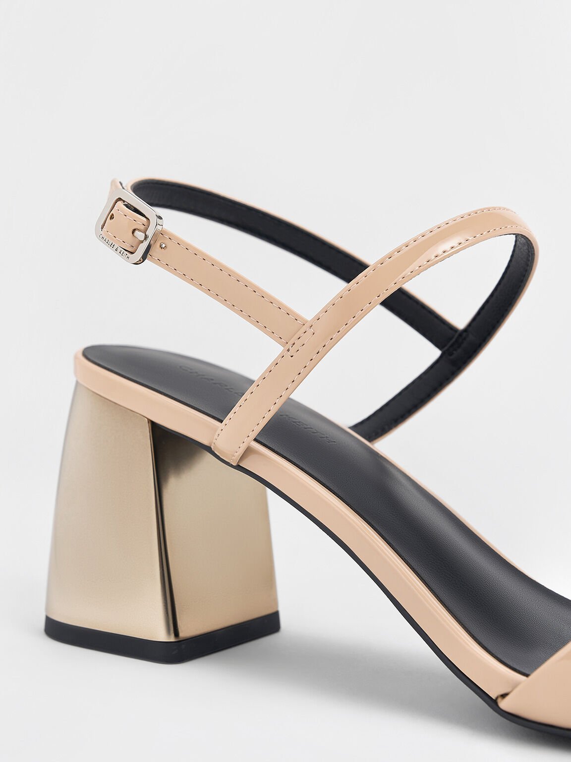 Patent Metallic-Heel Slingback Sandals, Nude, hi-res