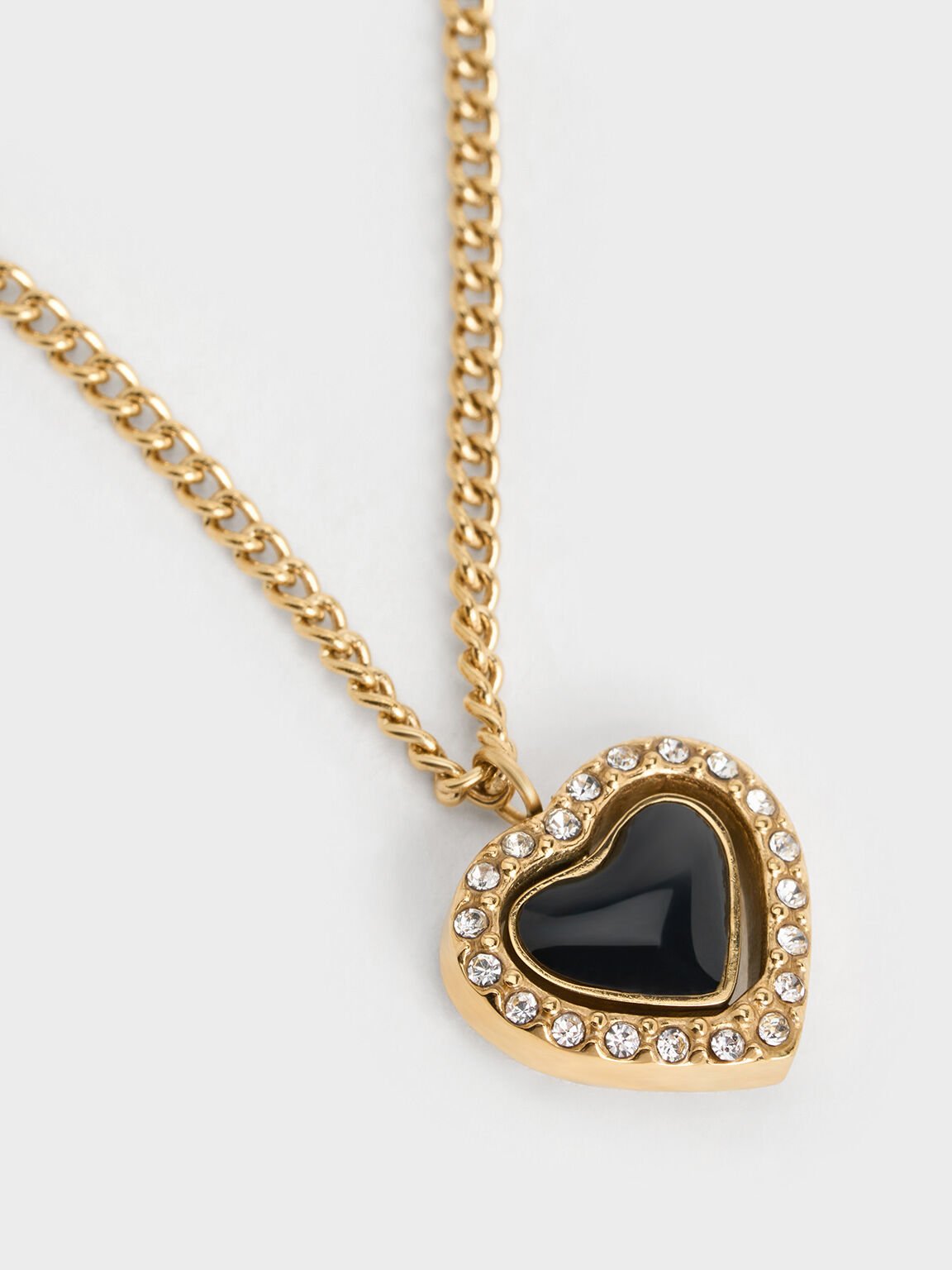 Annalise Crystal Heart-Stone Necklace, Black, hi-res