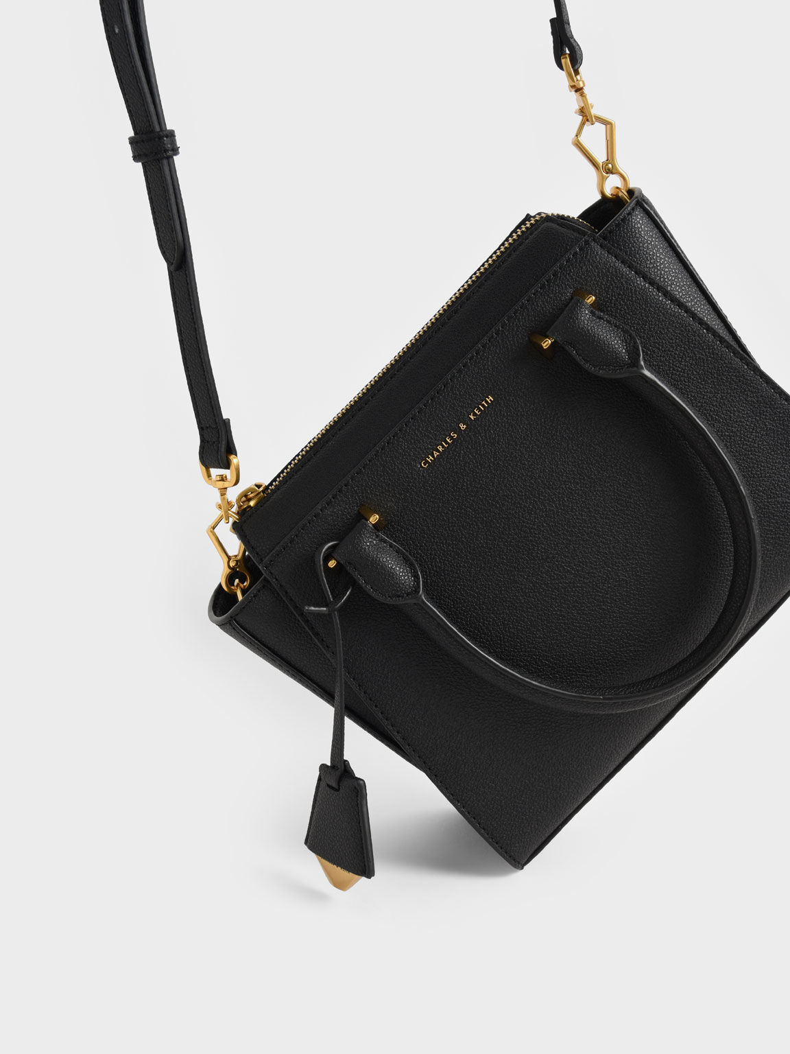 Black Double Handle Trapeze Tote Bag - CHARLES & KEITH TH