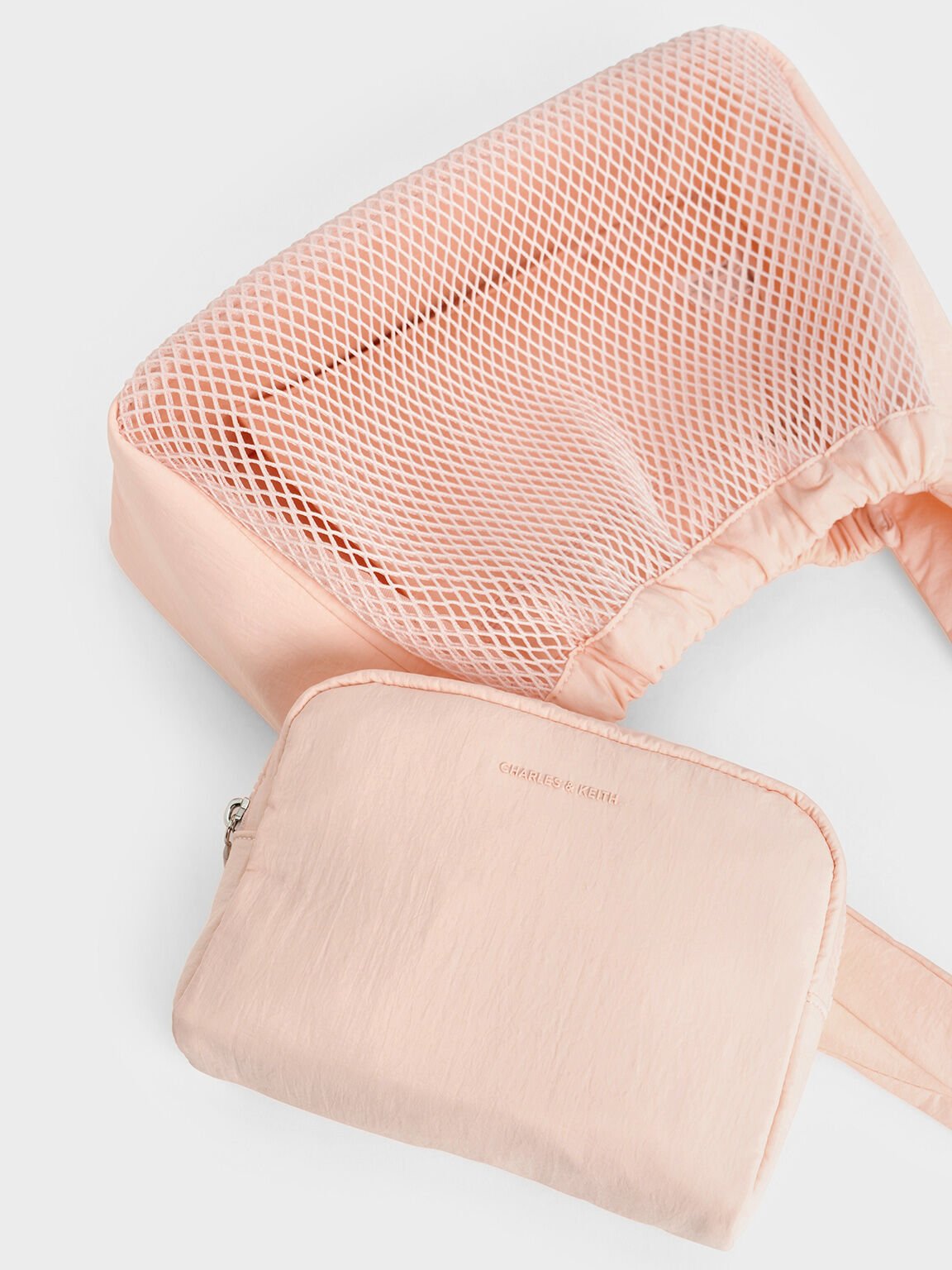 Terra Mesh & Nylon Shoulder Bag, Light Pink, hi-res