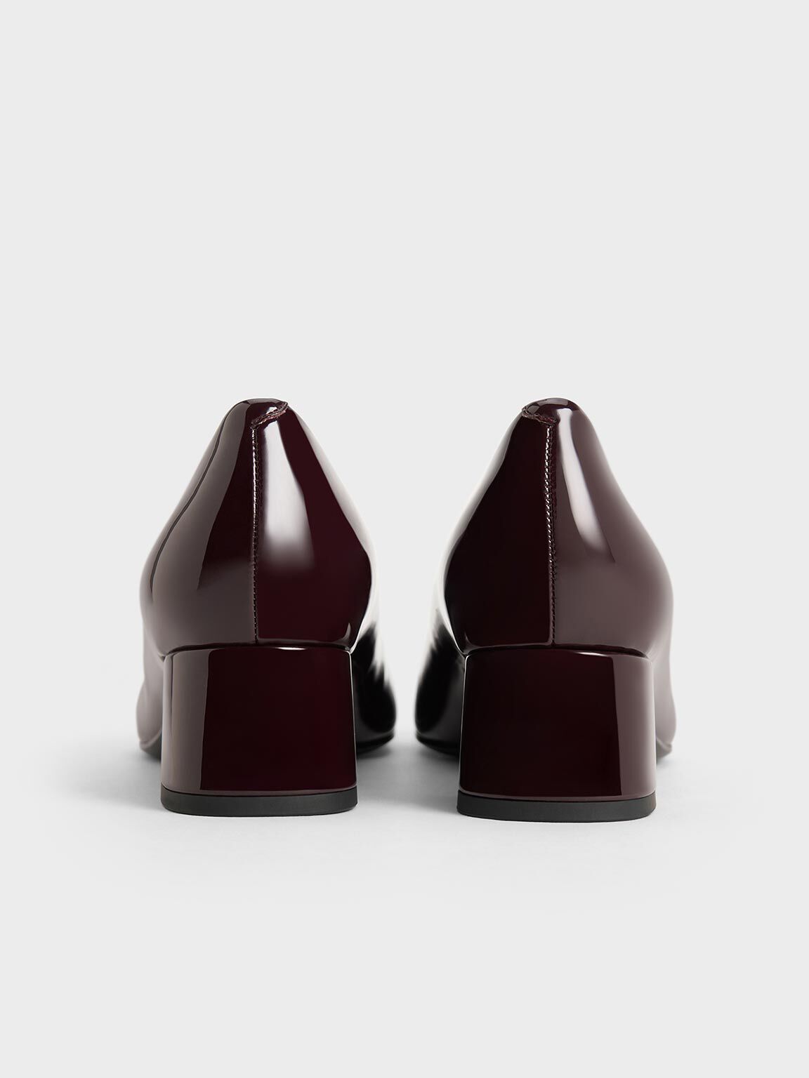 Patent Round-Toe Block-Heel Pumps, Maroon, hi-res