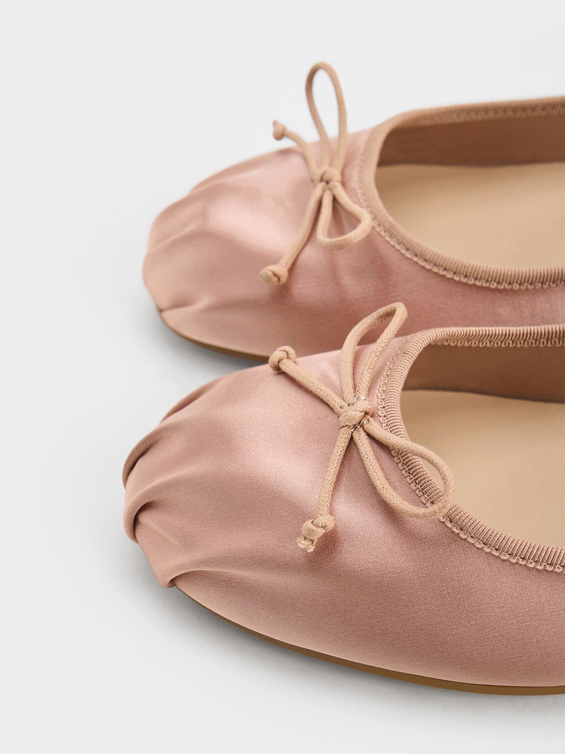 Satin Bow Mary Jane Flats, Nude, hi-res