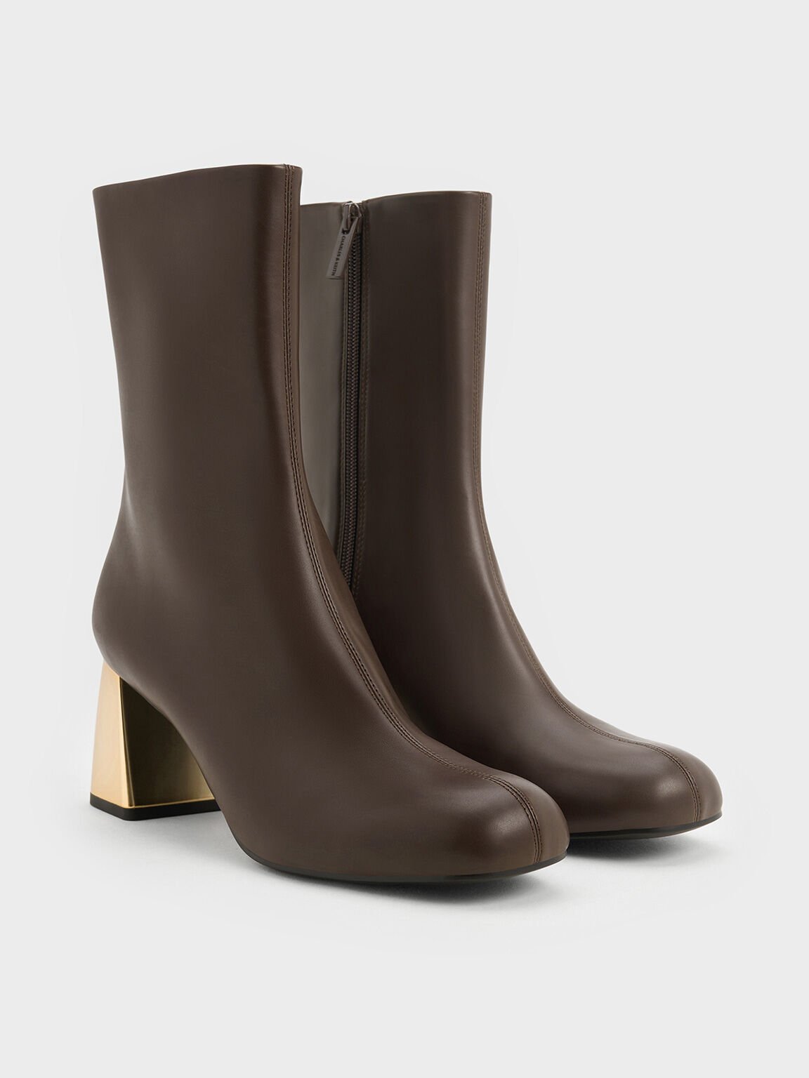 Metallic Block-Heel Ankle Boots, Brown, hi-res