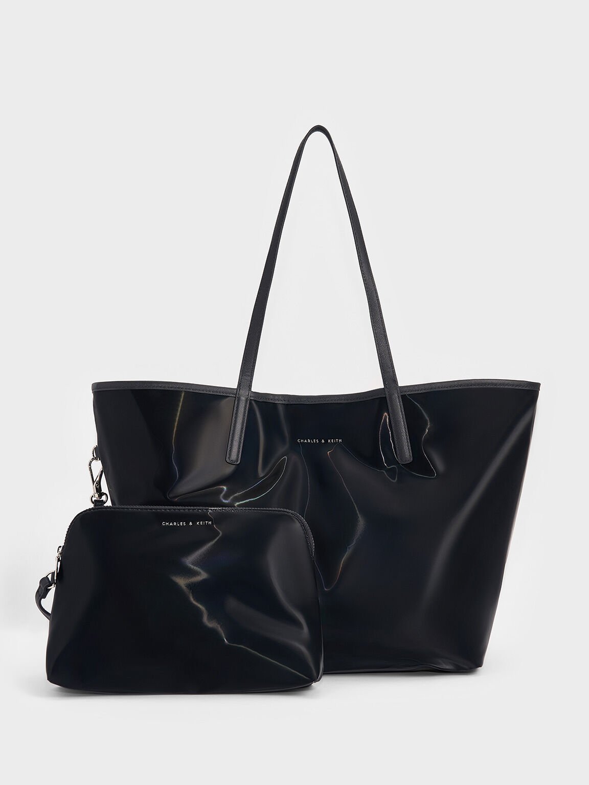 Sianna Crinkle-Effect Reversible Tote Bag, Noir, hi-res