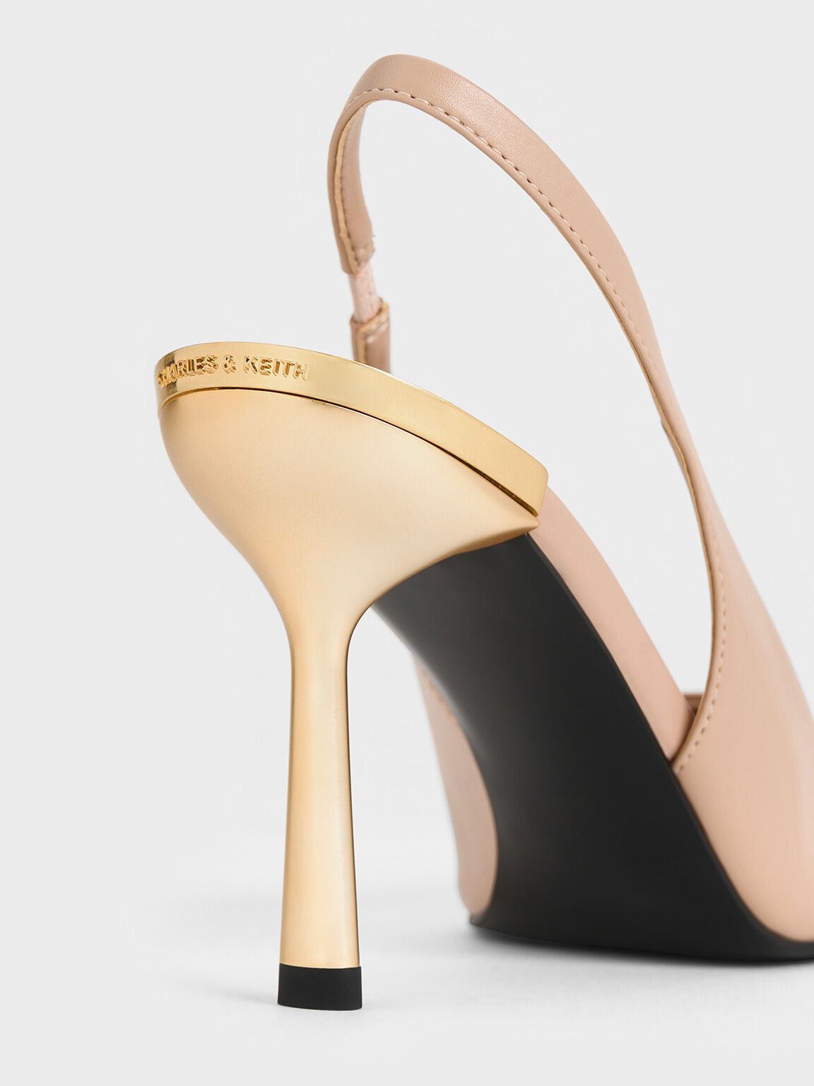 Metallic-Heel Pointed-Toe Slingback Pumps, Nude, hi-res