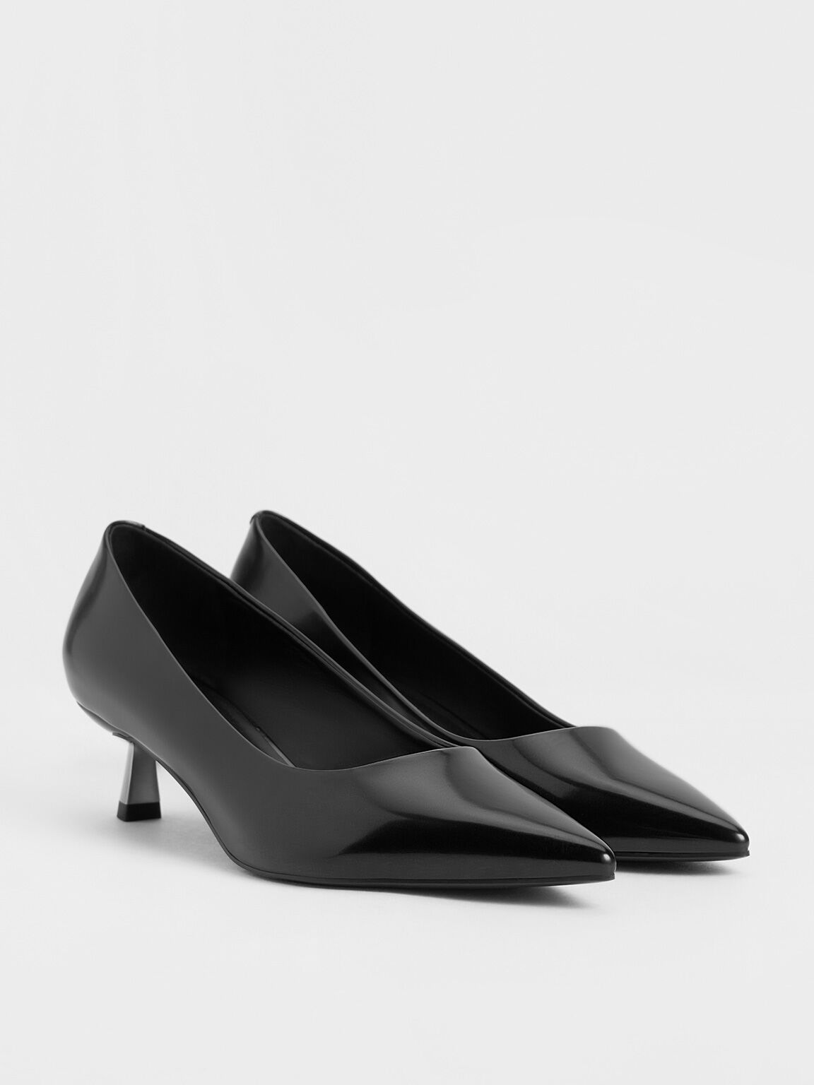 Pointed-Toe Kitten-Heel Pumps, Black Boxed, hi-res