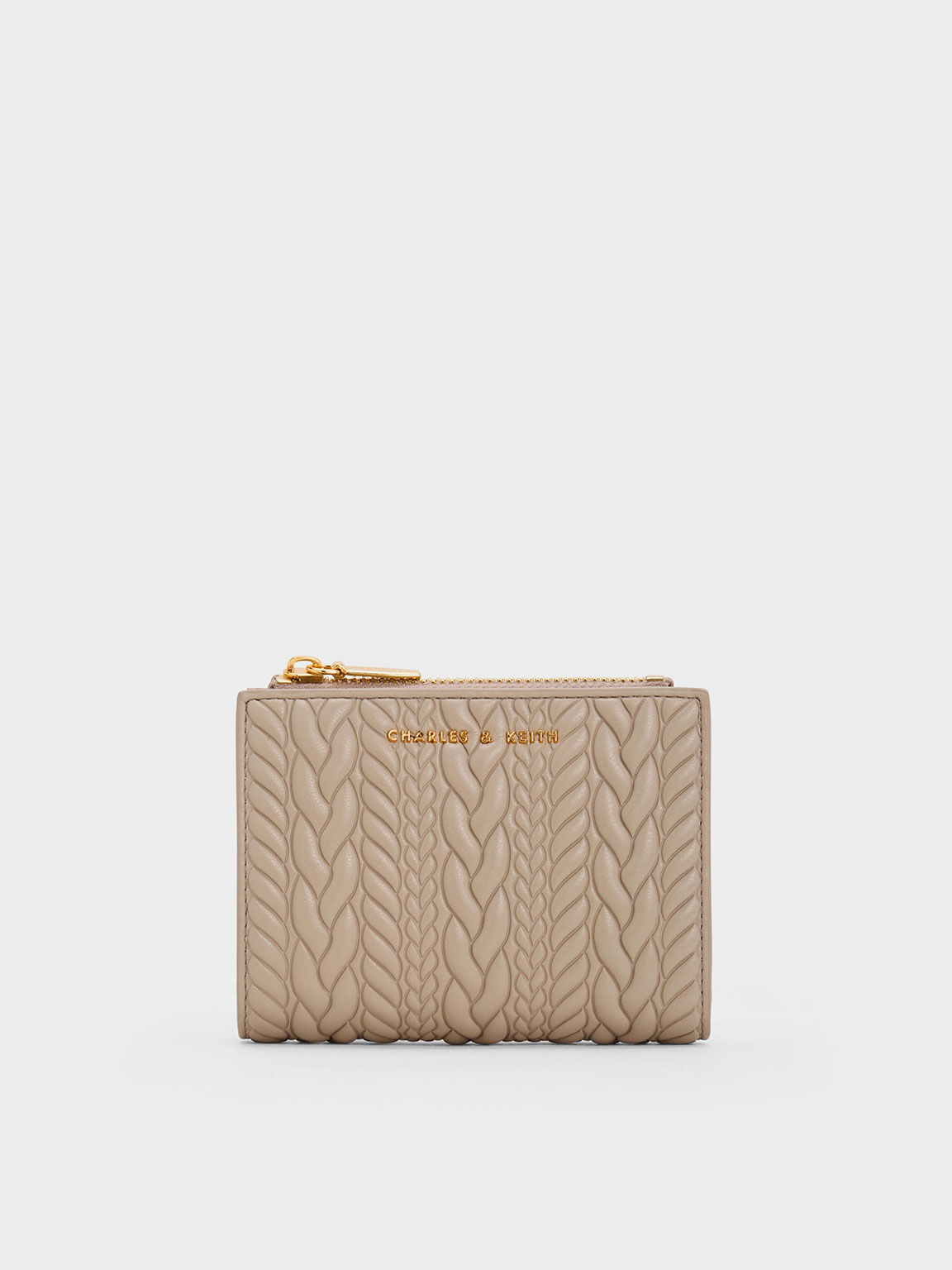 Taupe Apolline Textured Top-Zip Wallet - CHARLES & KEITH TH