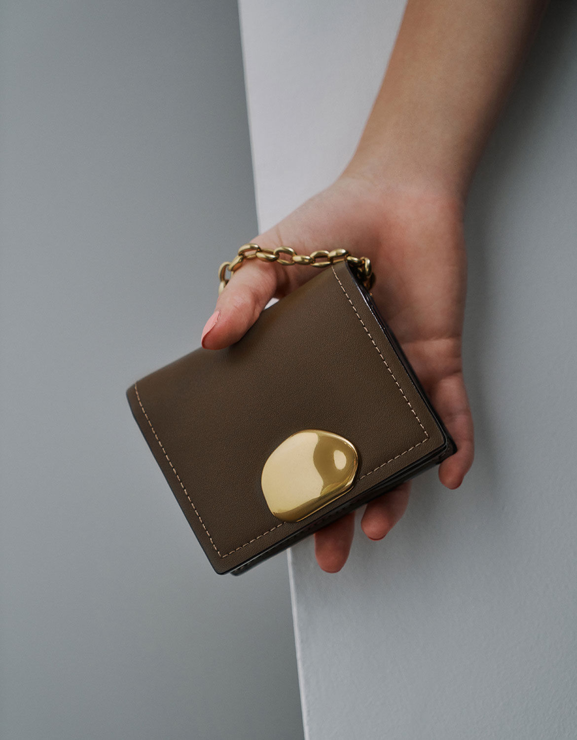 Khaki Metallic Accent Snap Button Card Holder - CHARLES & KEITH TH