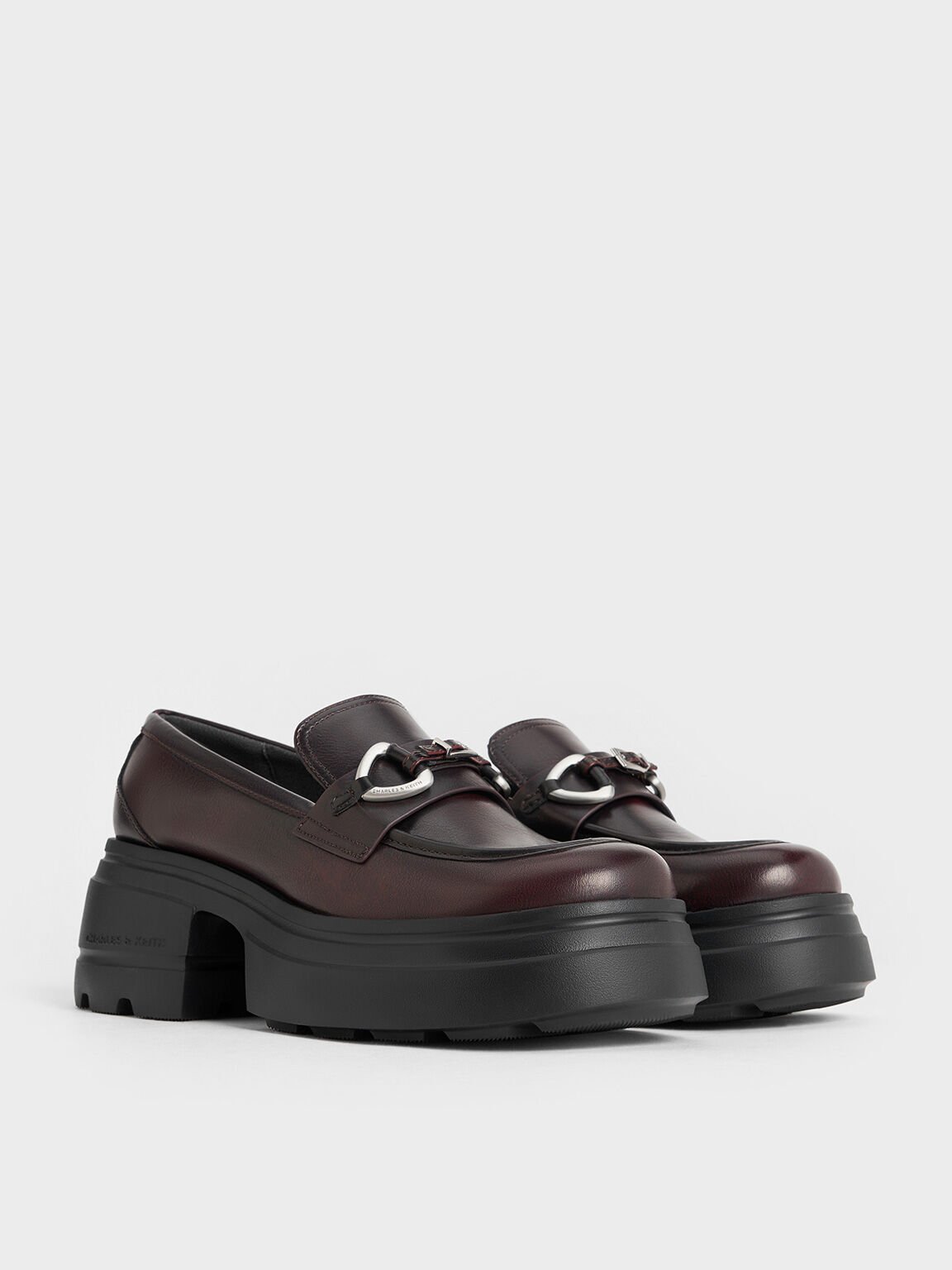 Metallic-Accent Chunky Platform Loafers, Burgundy, hi-res