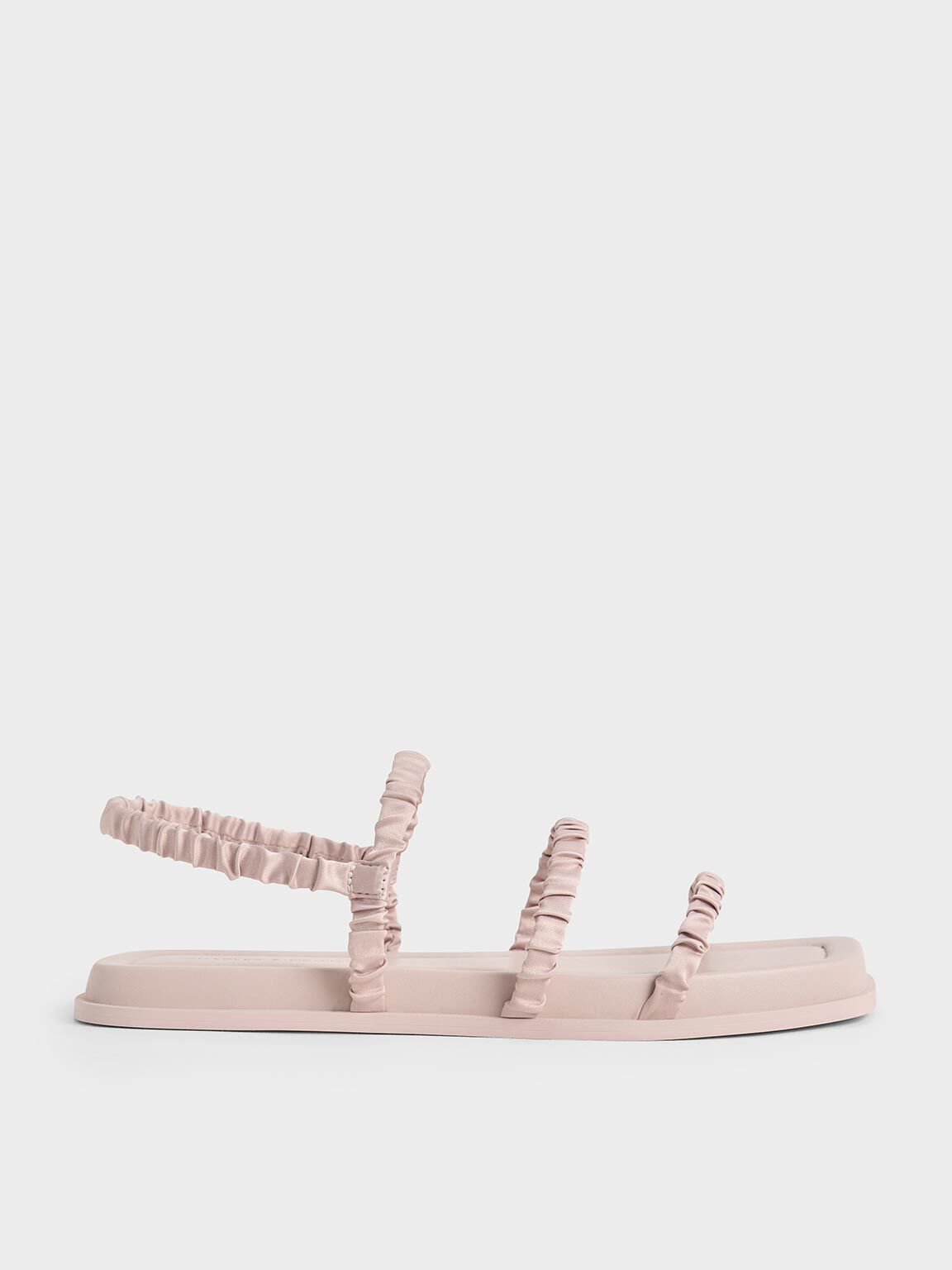 Recycled Polyester Ruched Strappy Sandals, Nude, hi-res