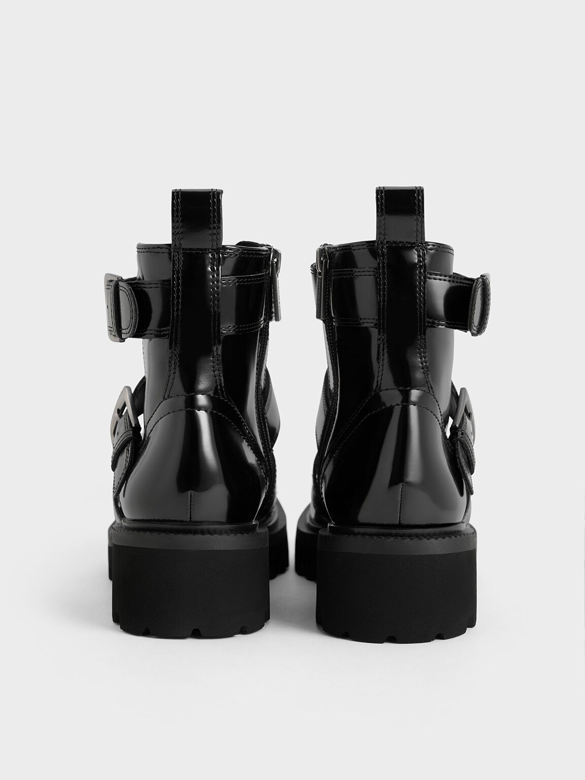 Buckled Caged Ankle Boots, Black Boxed, hi-res